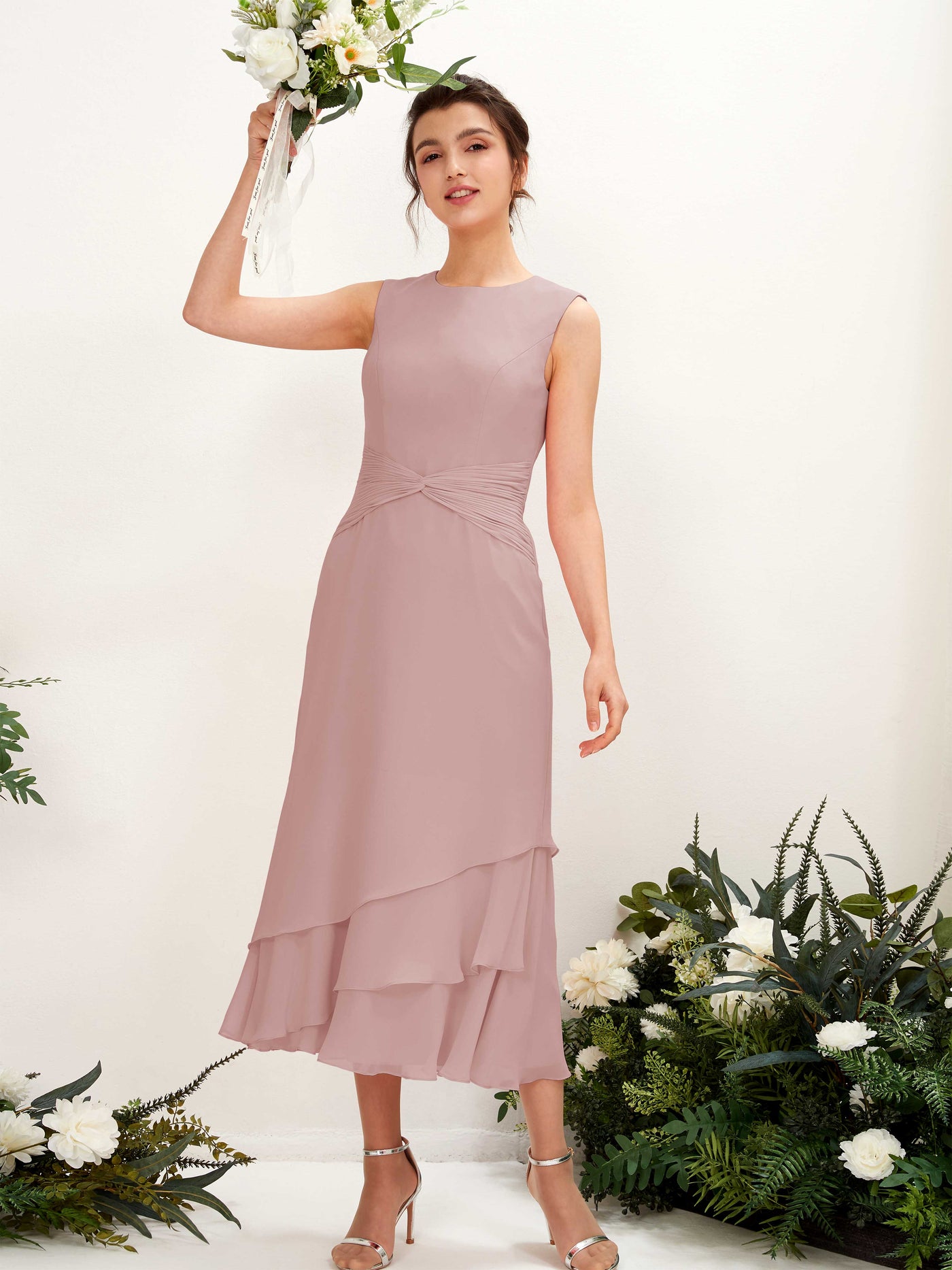 Mermaid/Trumpet Round Sleeveless Chiffon Bridesmaid Dress - Dusty Rose (81221909)#color_dusty-rose