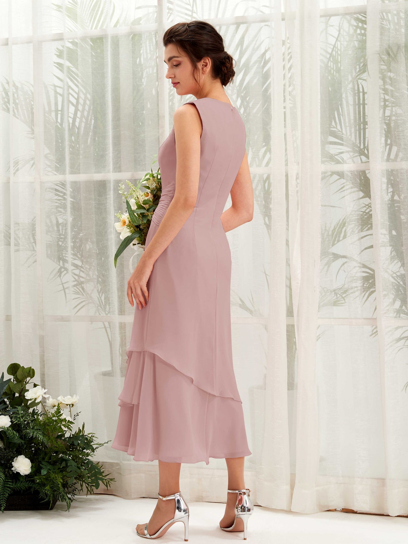 Mermaid/Trumpet Round Sleeveless Chiffon Bridesmaid Dress - Dusty Rose (81221909)#color_dusty-rose