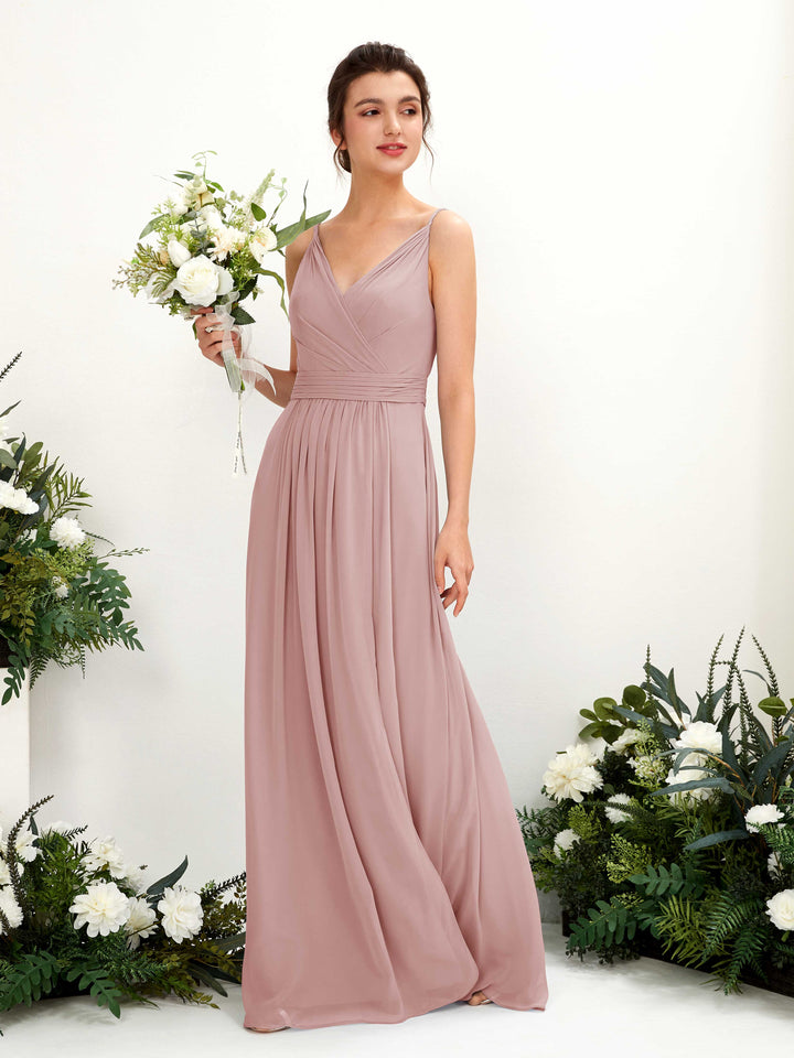 Spaghetti-straps V-neck Sleeveless Bridesmaid Dress - Dusty Rose (81223909)