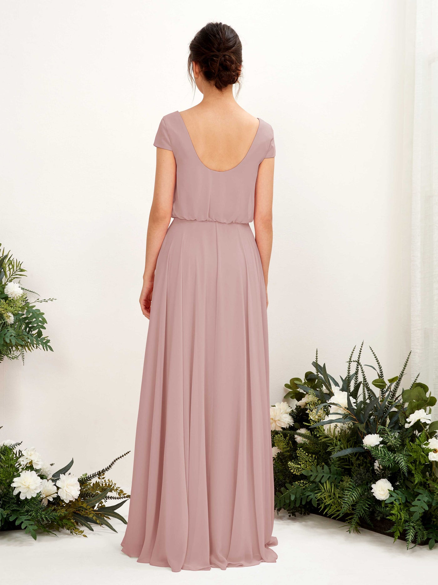 Carlyna Pauline A-Line Dusty Rose Bridesmaid Dress Maxi Cap Sleeve V-Neck Dress #color_dusty-rose