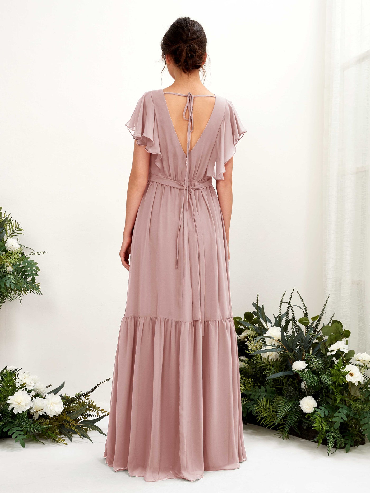 V-neck Cap Sleeves Chiffon Bridesmaid Dress - Dusty Rose (81225909)#color_dusty-rose