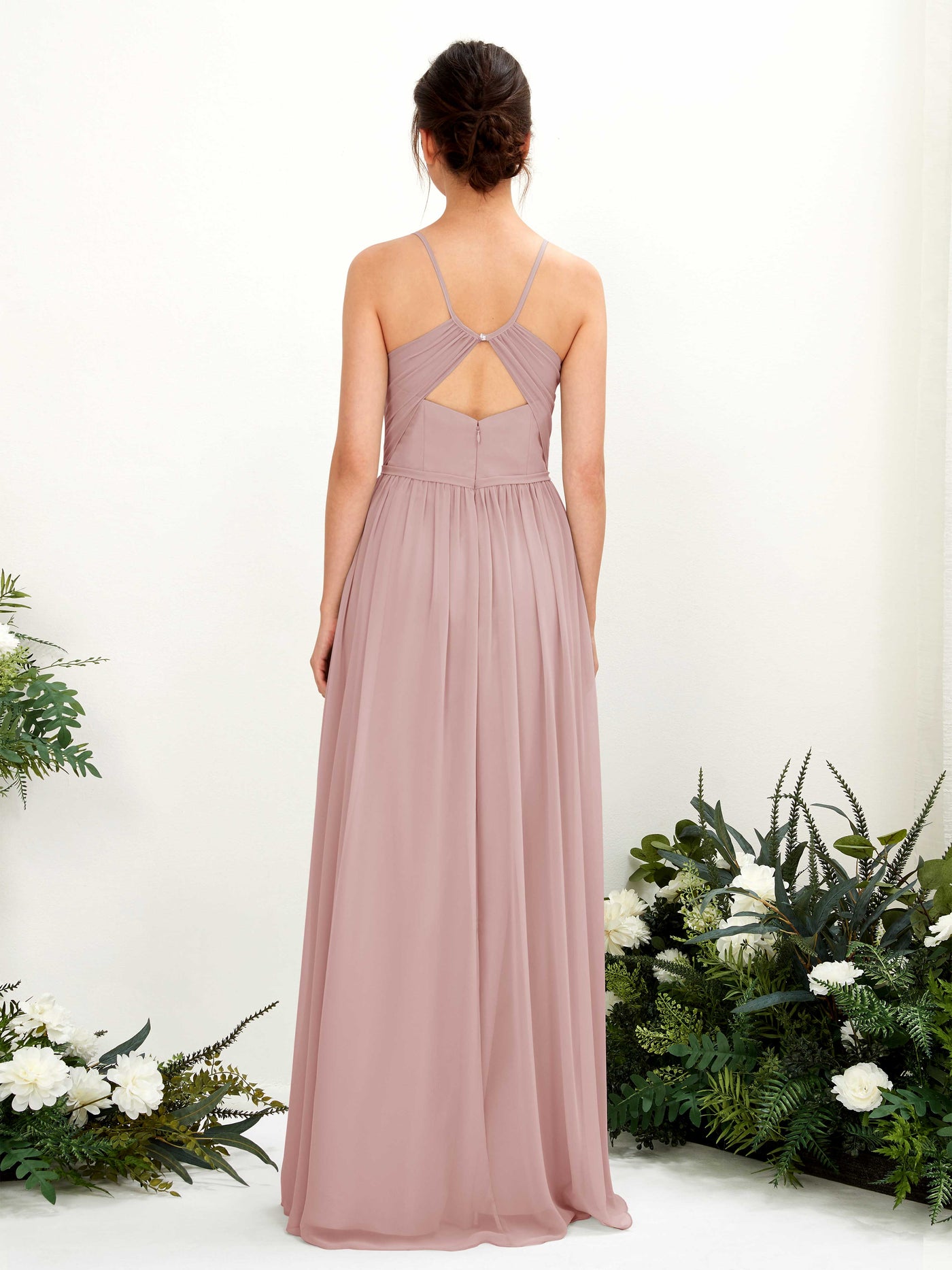 Carlyna Angela A-Line Dusty Rose Bridesmaid Dress Maxi Sleeveless V-Neck Dress #color_dusty-rose