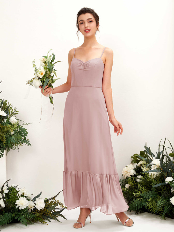 Carlyna Delia Sheath Dusty Rose Bridesmaid Dress Maxi Sleeveless Spaghetti Strap Dress 