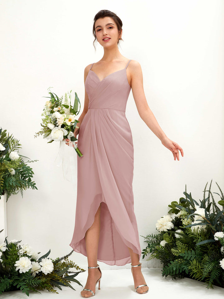 Spaghetti-straps V-neck Sleeveless Chiffon Bridesmaid Dress - Dusty Rose (81221309)