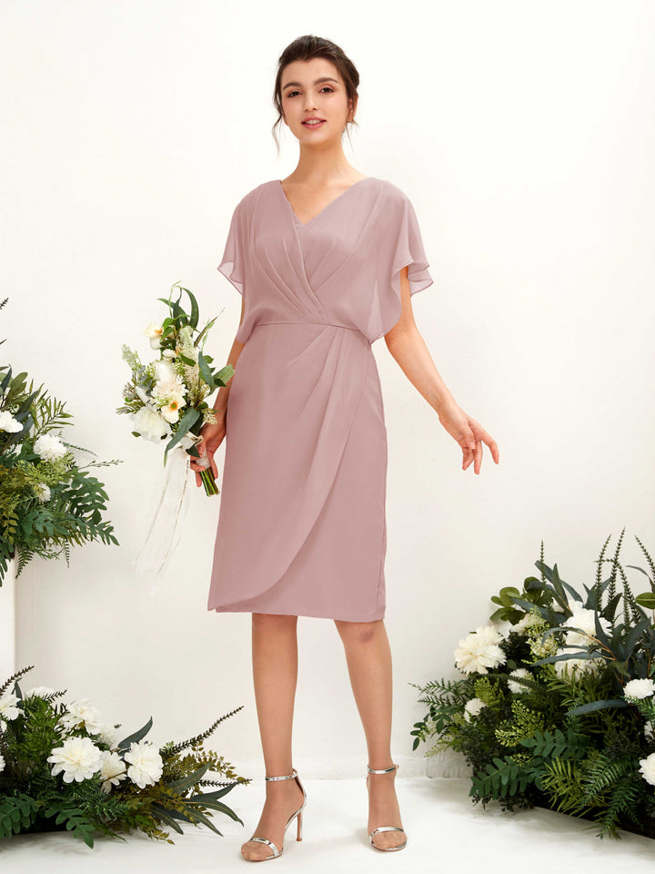 Carlyna Vanessa Sheath Dusty Rose Bridesmaid Dress Knee-Length Cap Sleeve V-Neck Dress 