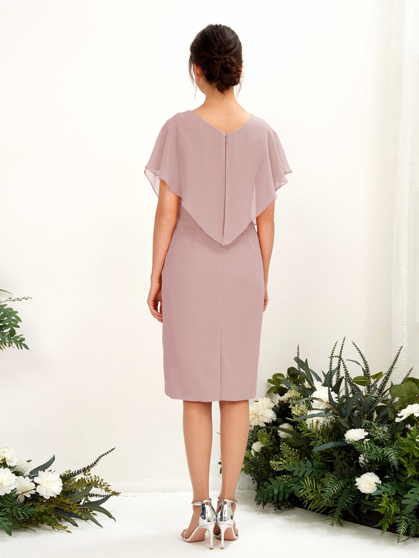 V-neck Short Sleeves Chiffon Bridesmaid Dress - Dusty Rose (81222209)#color_dusty-rose