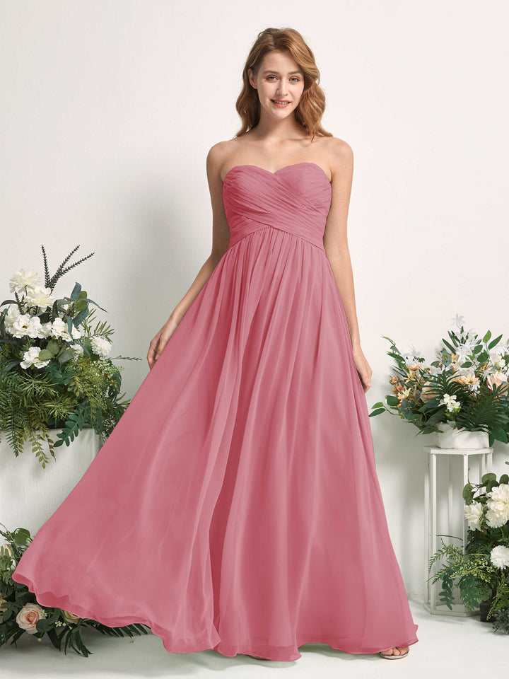 Bridesmaid Dress A-line Chiffon Sweetheart Full Length Sleeveless Wedding Party Dress - Desert Rose (81226911)