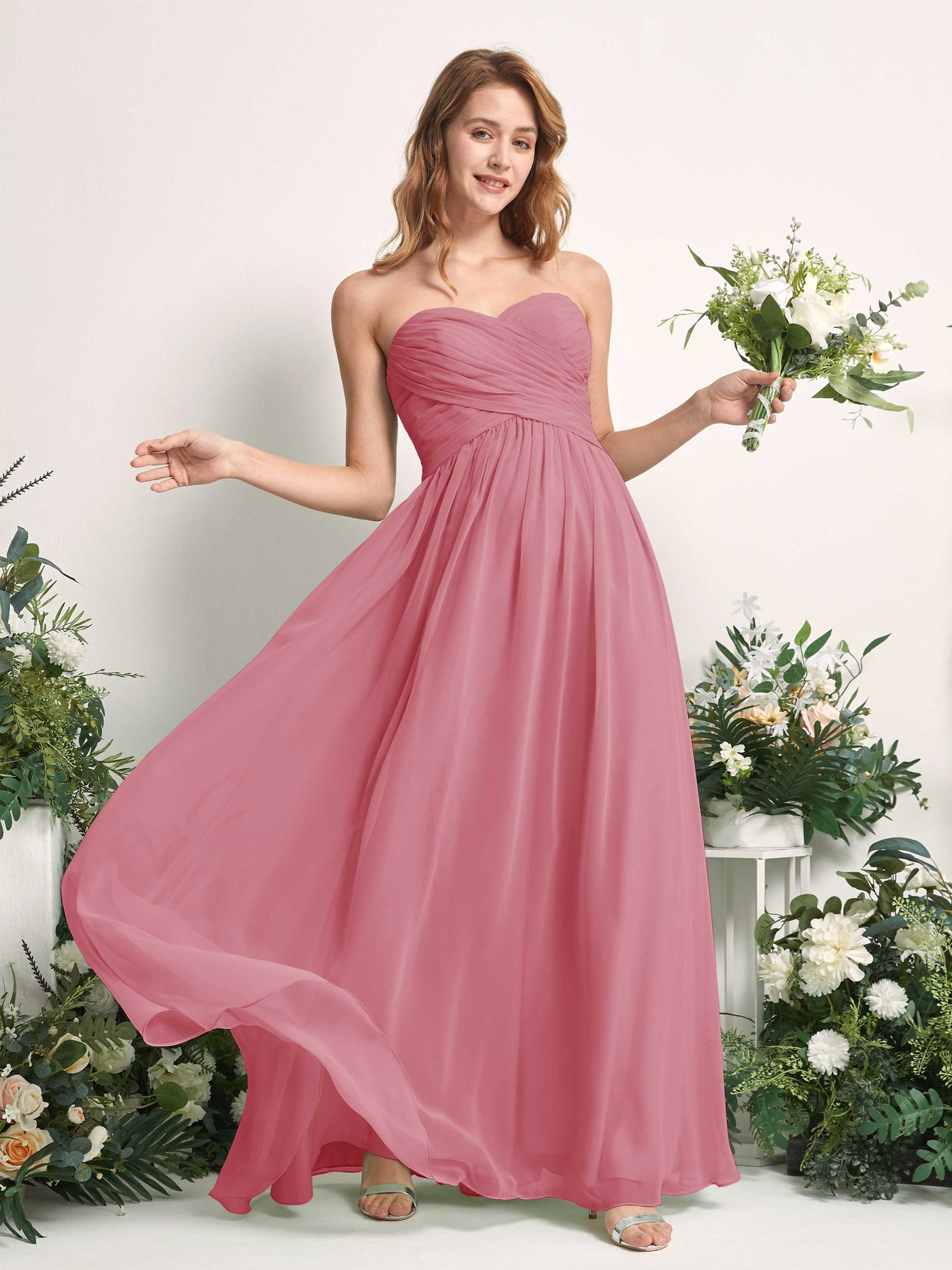 Bridesmaid Dress A-line Chiffon Sweetheart Full Length Sleeveless Wedding Party Dress - Desert Rose (81226911)#color_desert-rose