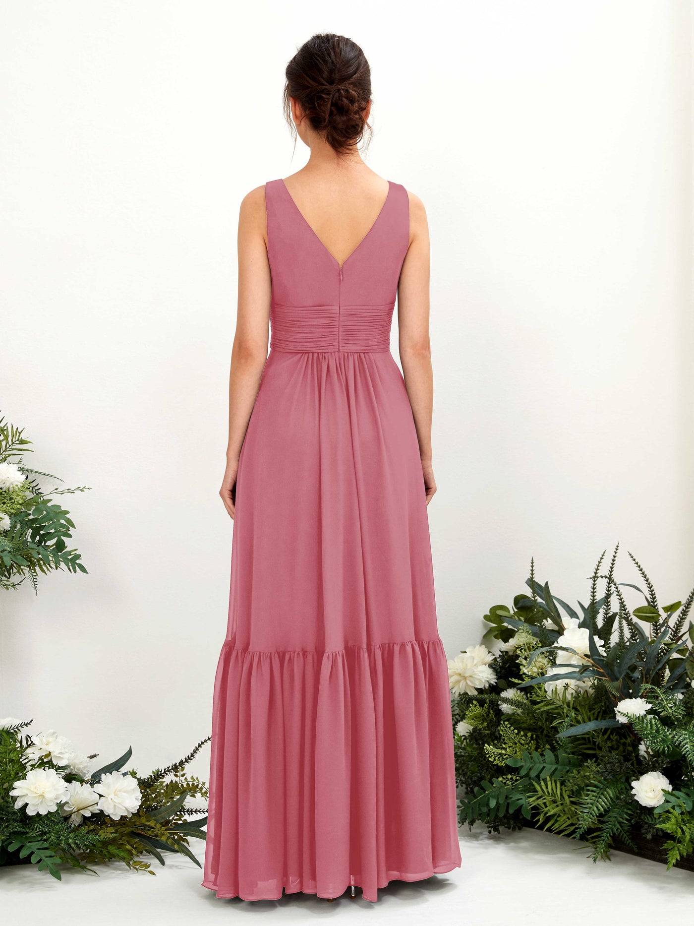 A-line Maternity Straps Sleeveless Chiffon Bridesmaid Dress - Desert Rose (80223711)#color_desert-rose