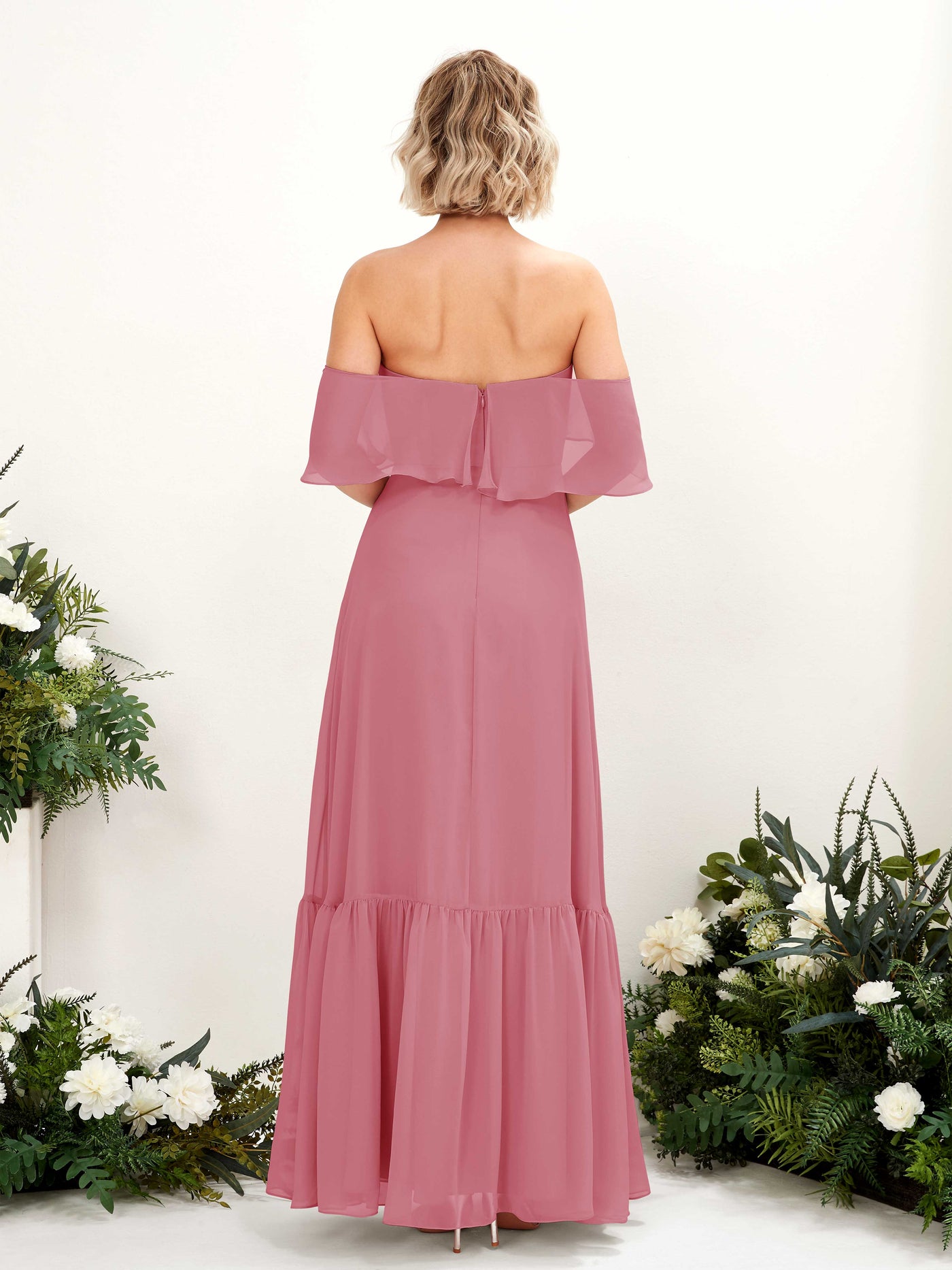 Carlyna Joie A-Line Desert Rose Bridesmaid Dress Maxi Sleeveless Off the Shoulder Dress #color_desert-rose