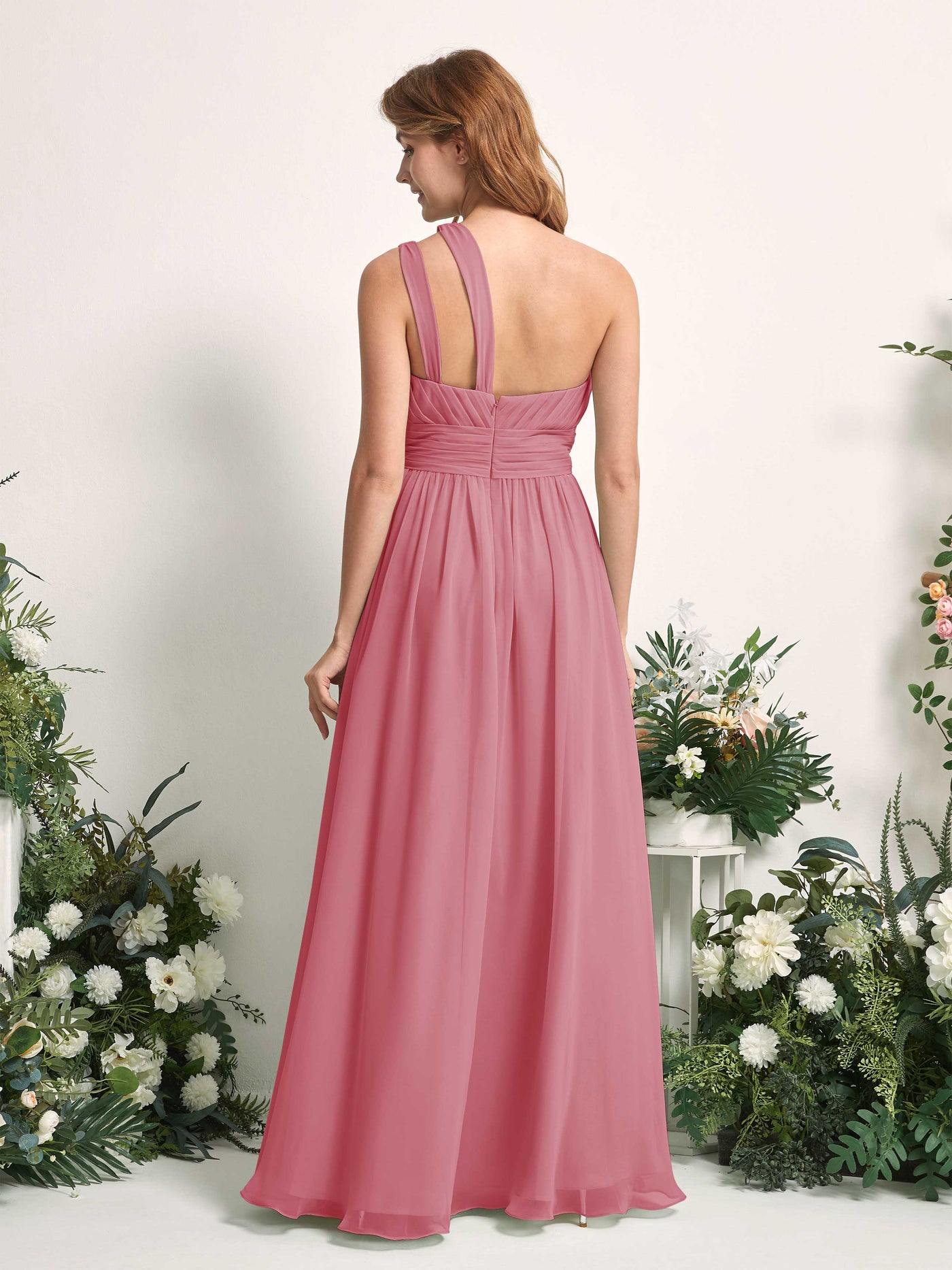 Carlyna Evelyn A-Line Desert Rose Bridesmaid Dress Maxi Sleeveless One Shoulder Dress #color_desert-rose