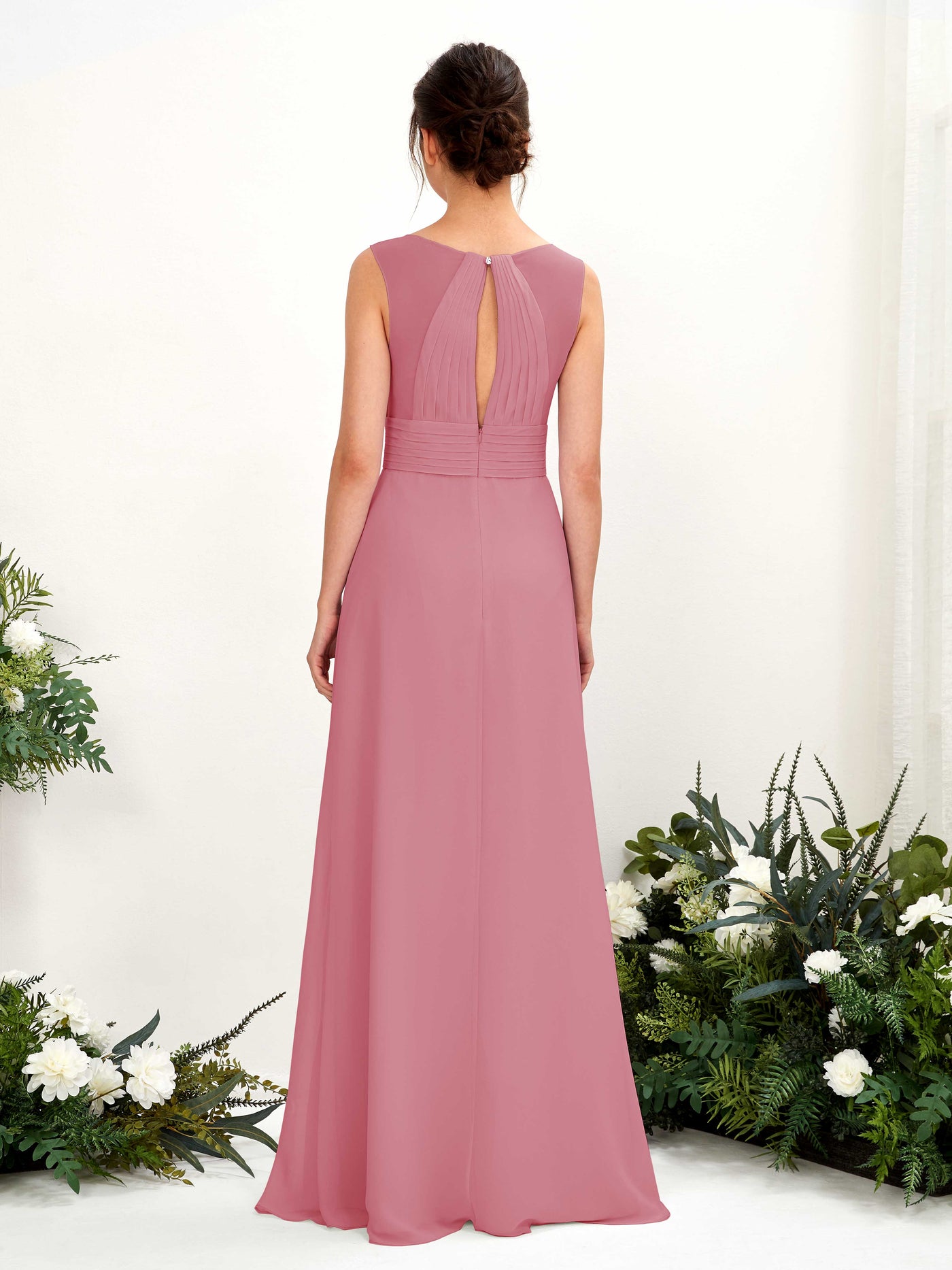 Carlyna Karen A-Line Desert Rose Bridesmaid Dress Maxi Sleeveless V-Neck Dress #color_desert-rose