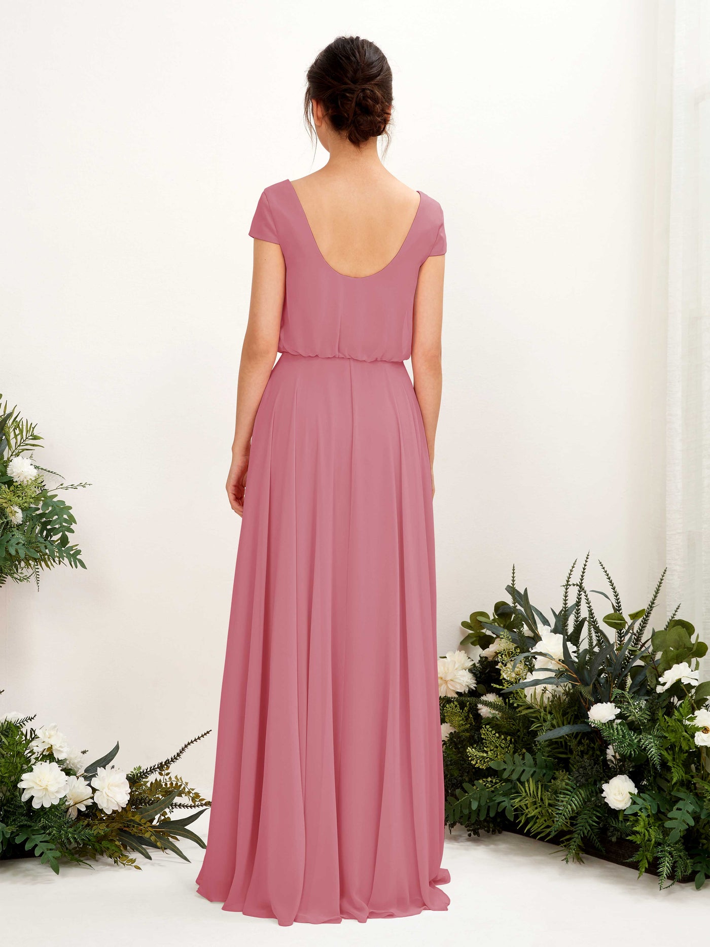 Carlyna Pauline A-Line Desert Rose Bridesmaid Dress Maxi Cap Sleeve V-Neck Dress #color_desert-rose