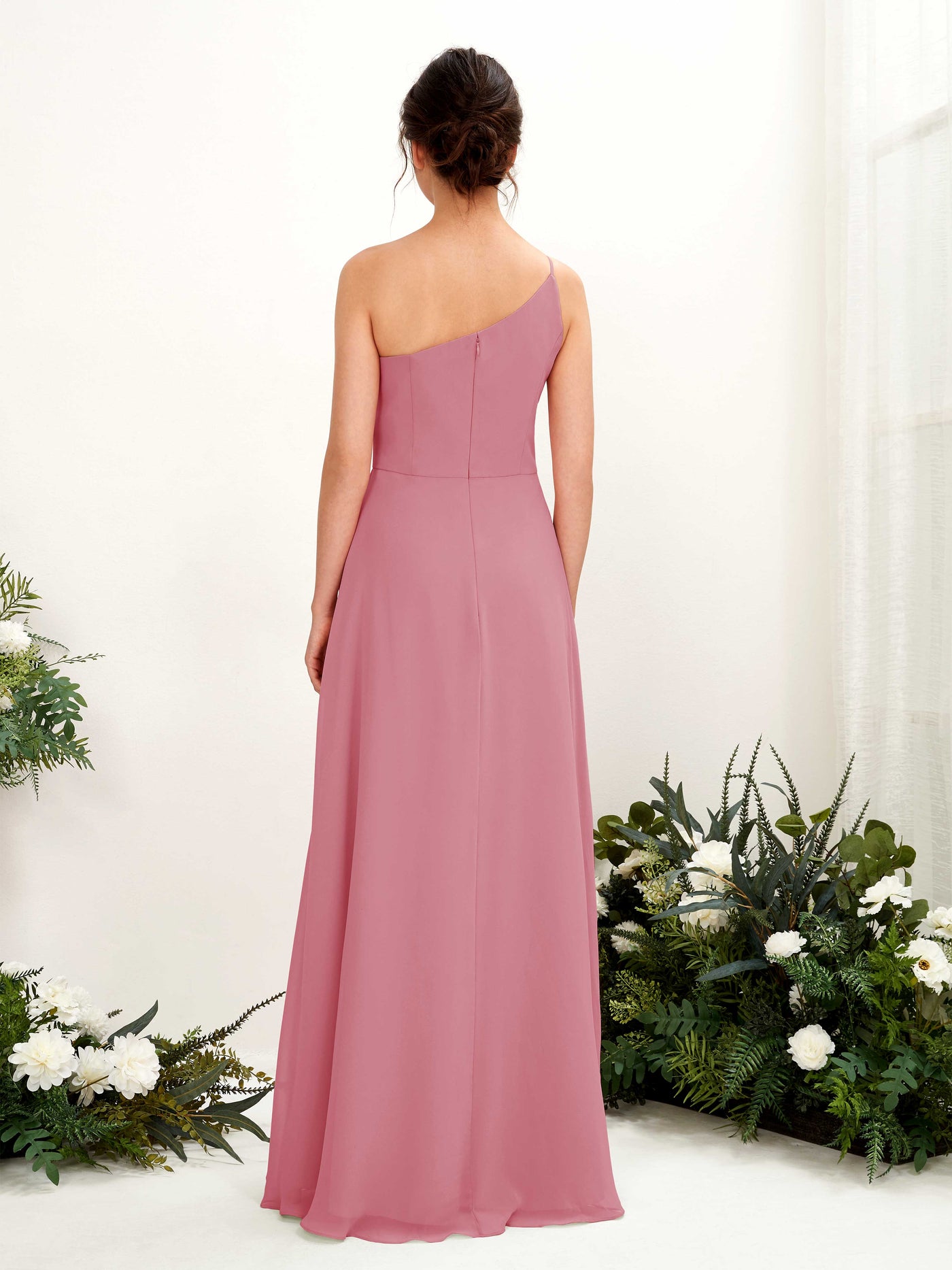 Carlyna Crystal A-Line Desert Rose Bridesmaid Dress Maxi Sleeveless One Shoulder Dress #color_desert-rose