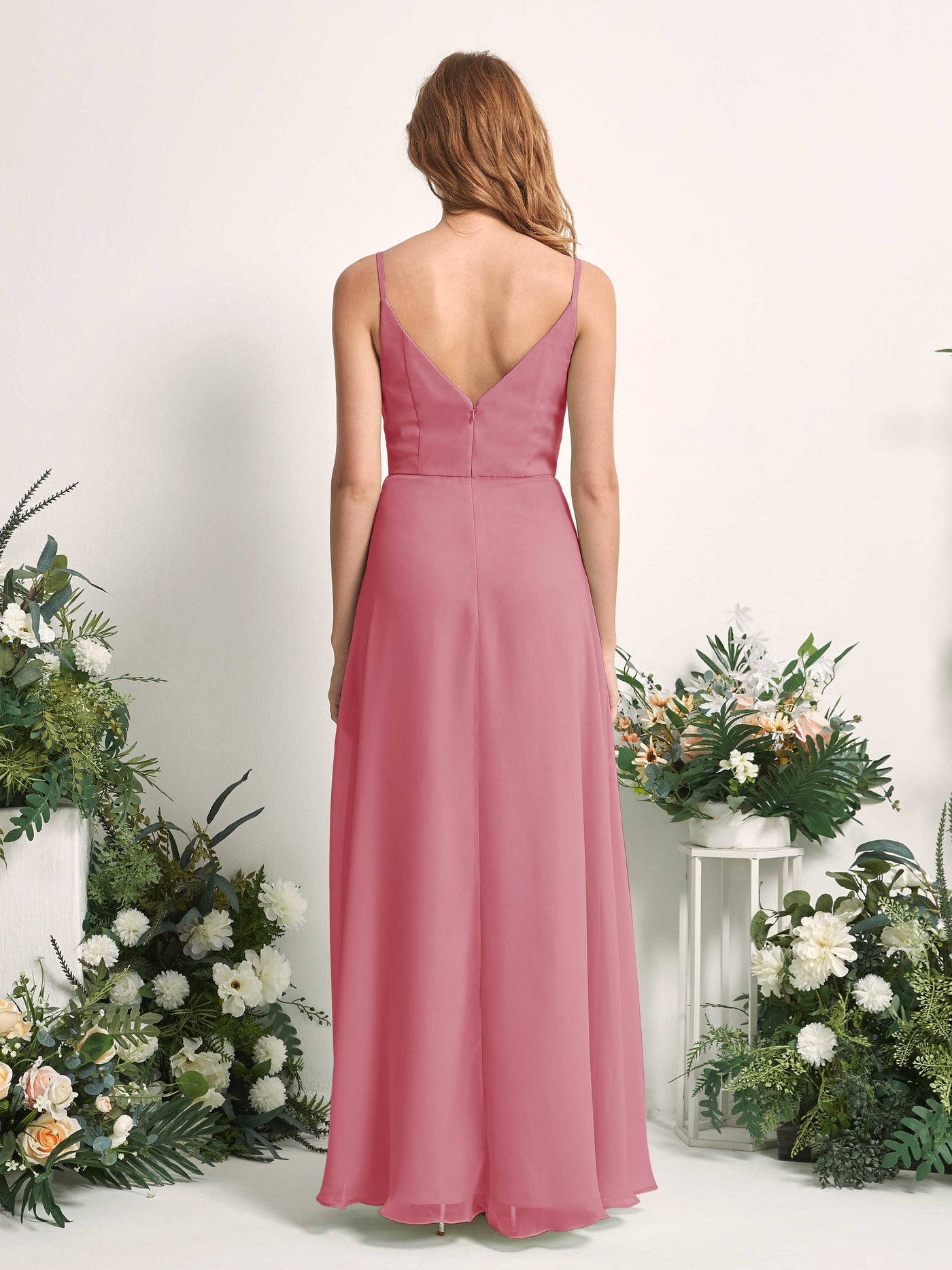 Bridesmaid Dress A-line Chiffon Spaghetti-straps Full Length Sleeveless Wedding Party Dress - Desert Rose (81227211)#color_desert-rose