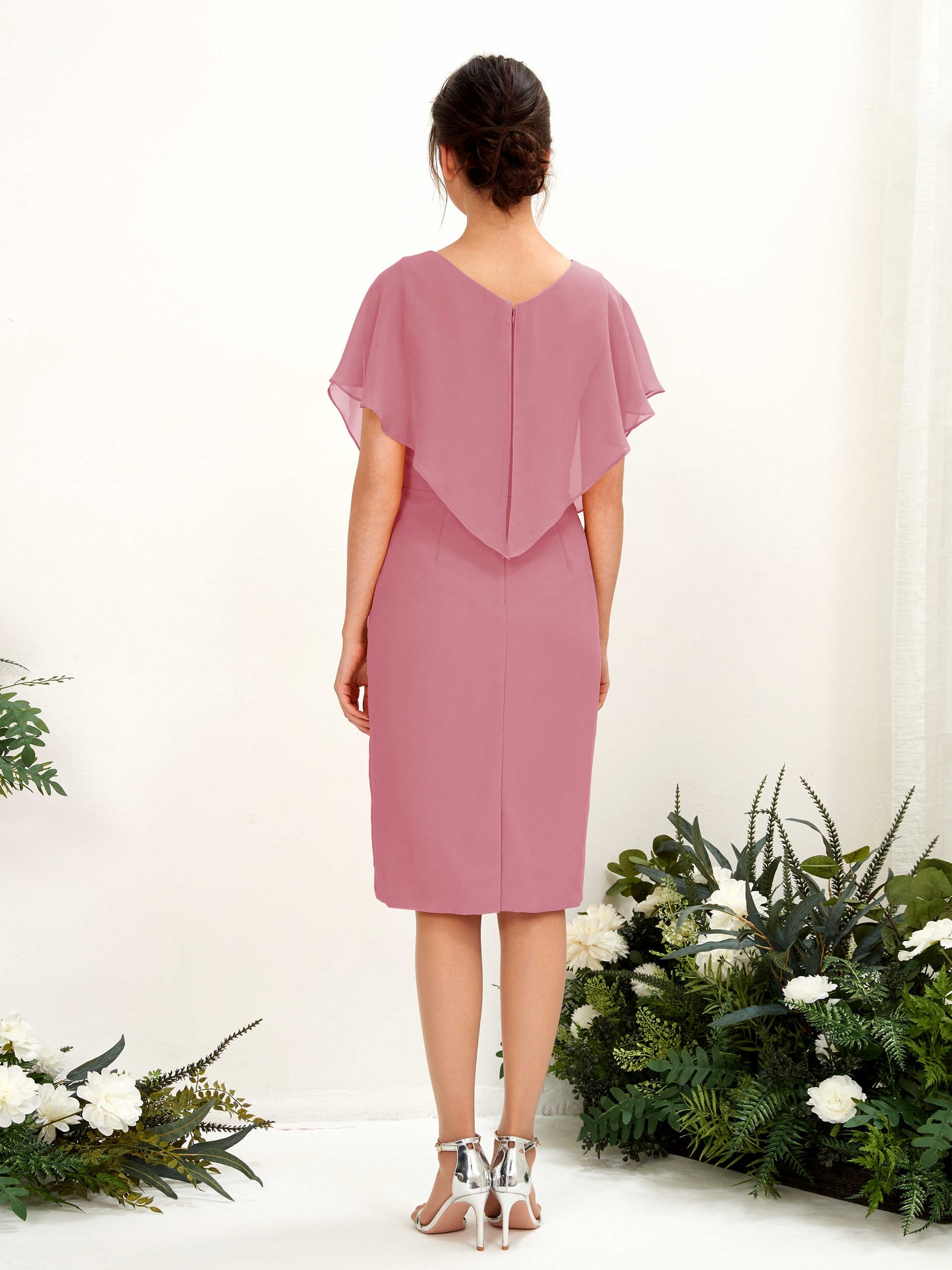 V-neck Short Sleeves Chiffon Bridesmaid Dress - Desert Rose (81222211)#color_desert-rose