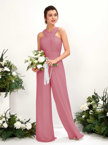 Carlyna Hilona Jumpsuit Desert Rose Bridesmaid Dress Maxi Sleeveless V-Neck Dress #color_desert-rose
