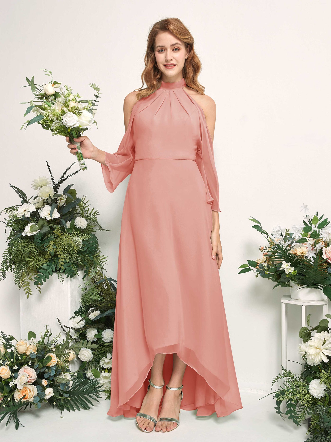 Carlyna Maxine A-Line Champagne Rose Bridesmaid Dress Maxi Sleeveless Round Neck Dress #color_champagne-rose