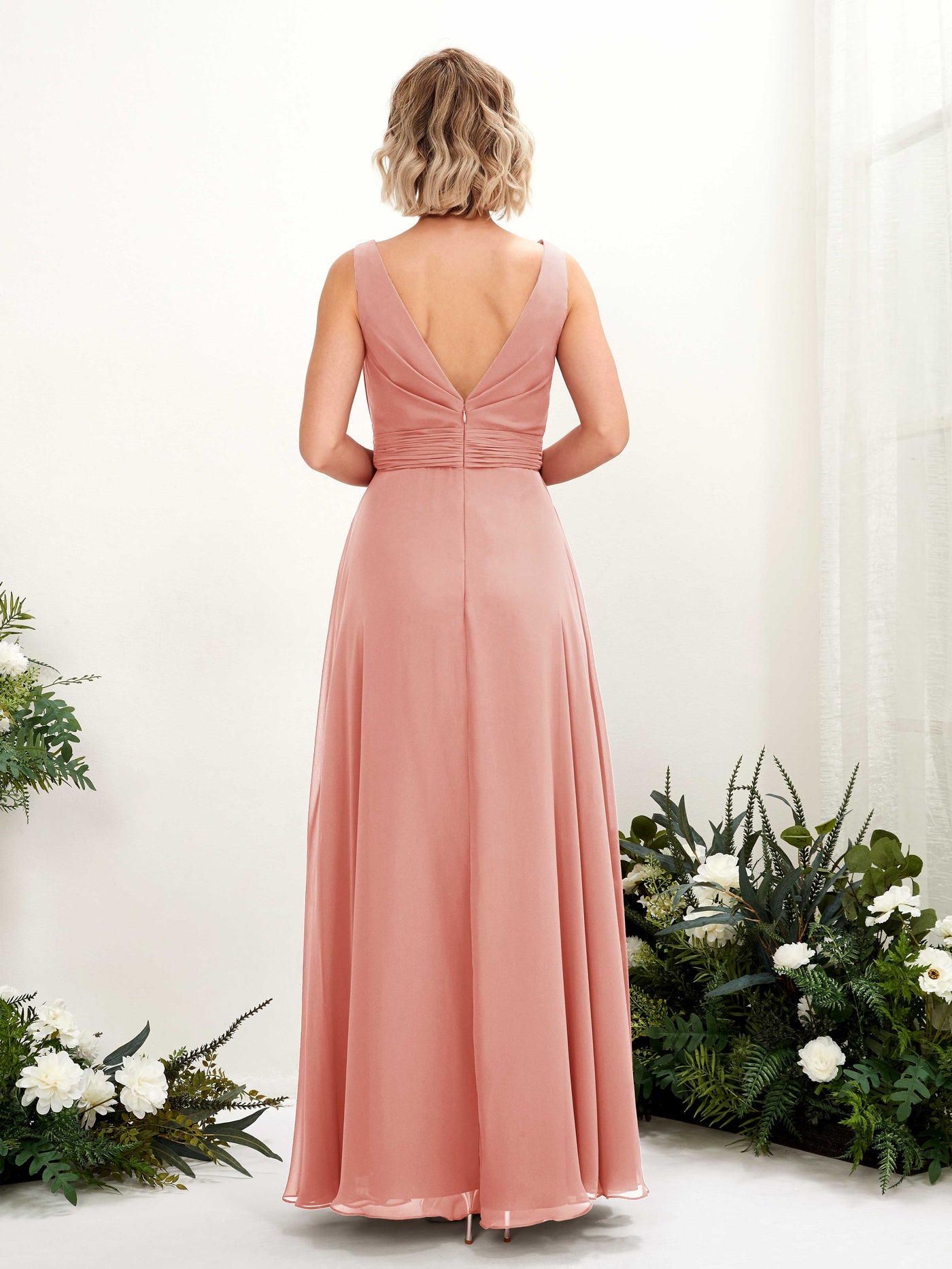 Carlyna Brianna A-Line Champagne Rose Bridesmaid Dress Maxi Sleeveless Boat Neck Dress #color_champagne-rose