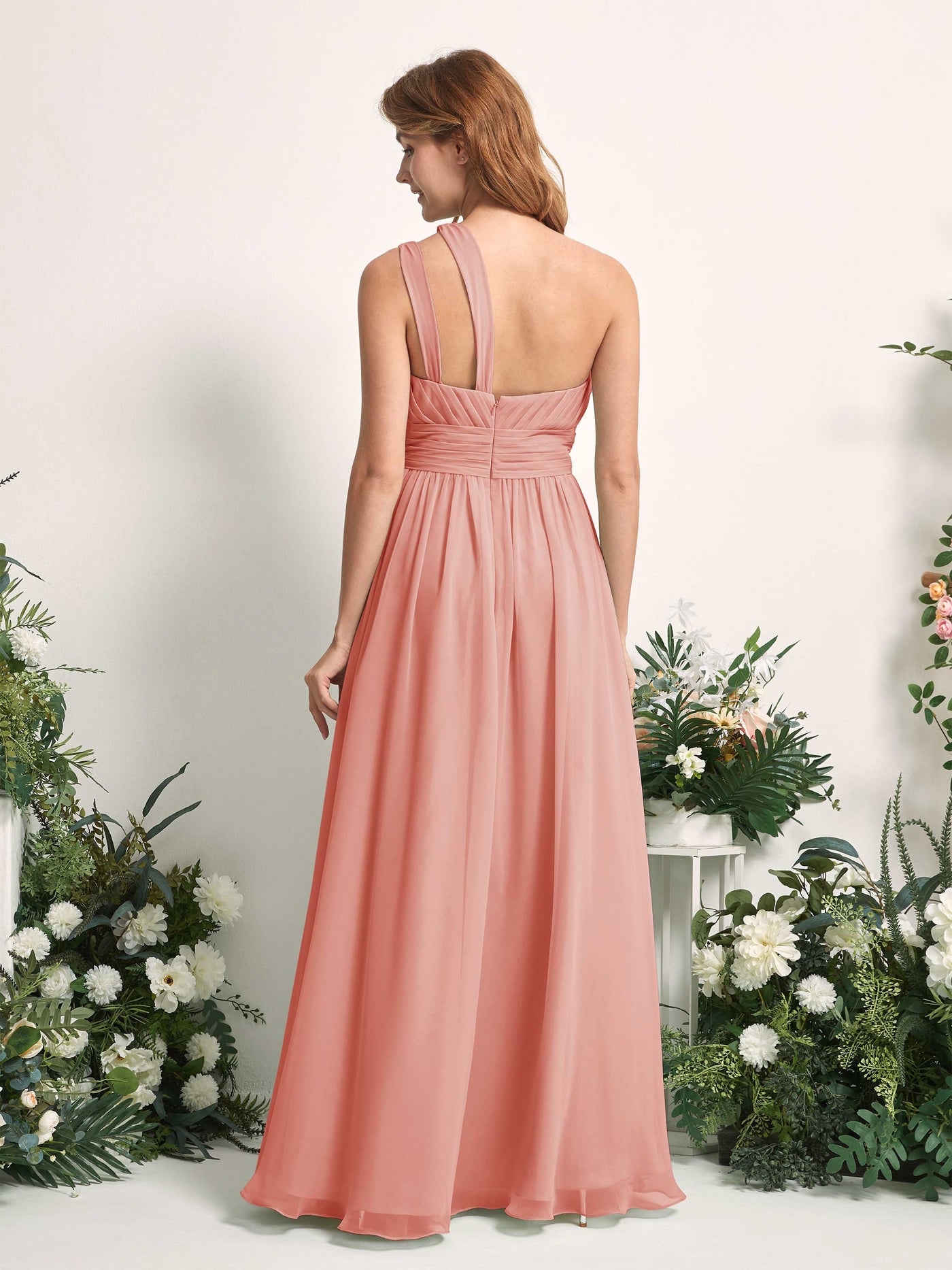 Carlyna Evelyn A-Line Champagne Rose Bridesmaid Dress Maxi Sleeveless One Shoulder Dress #color_champagne-rose