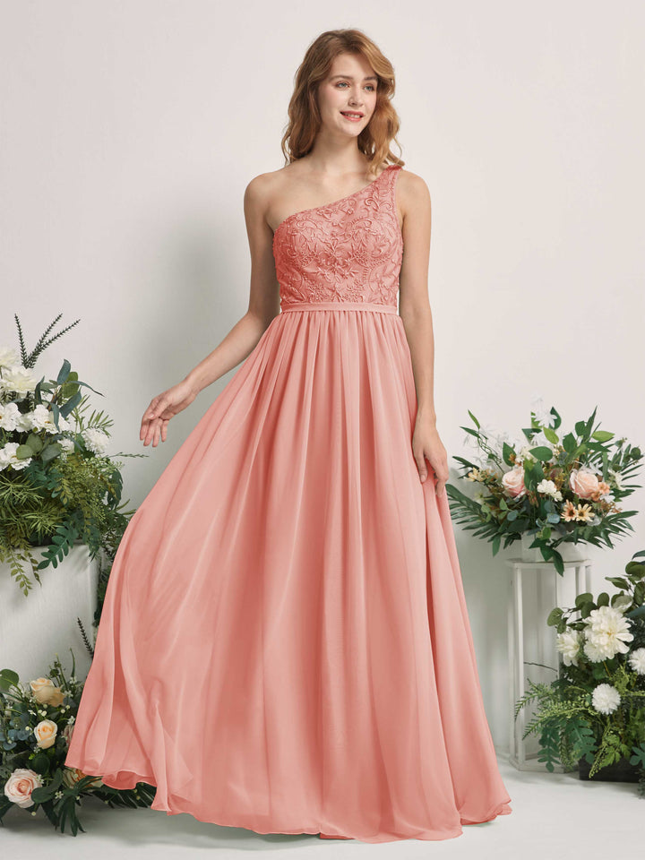 Champagne Rose Bridesmaid Dresses A-line Open back One Shoulder Sleeveless Dresses (83220506)