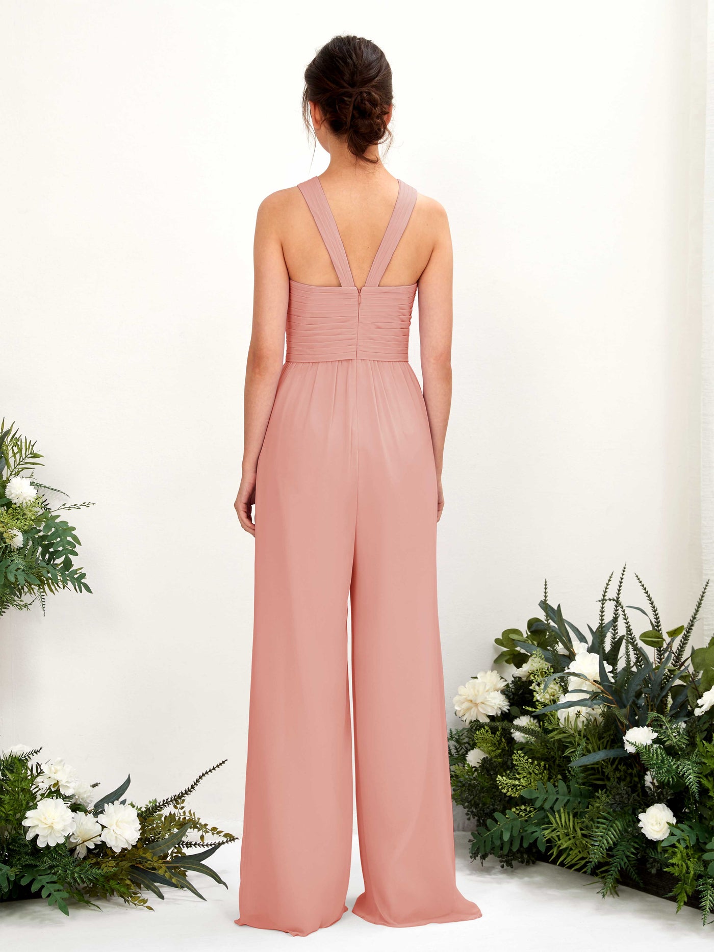 Carlyna Hilona Jumpsuit Champagne Rose Bridesmaid Dress Maxi Sleeveless V-Neck Dress #color_champagne-rose