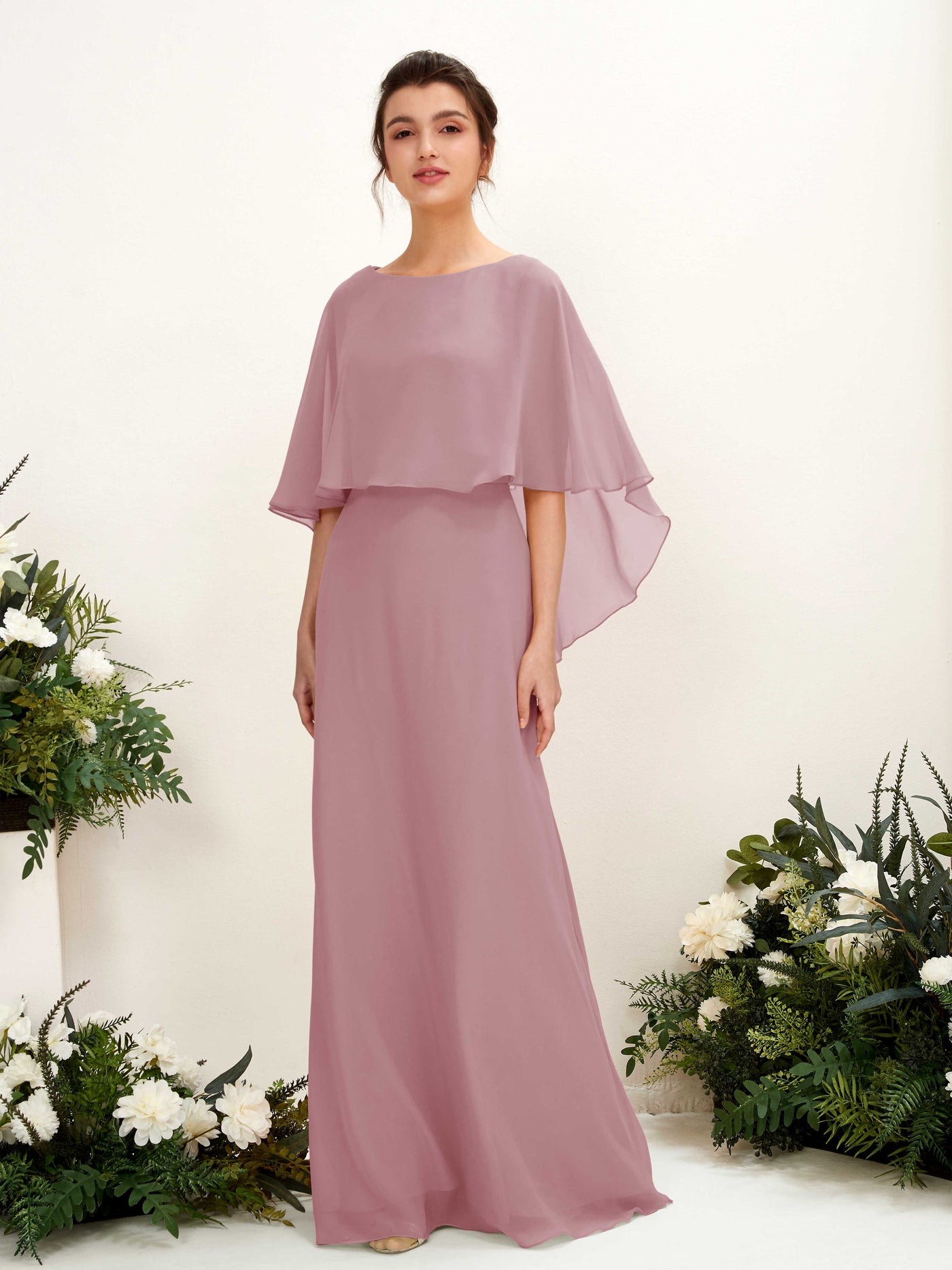 A-line Bateau Sleeveless Chiffon Bridesmaid Dress - Vintage Mauve (81222001)#color_vintage-mauve