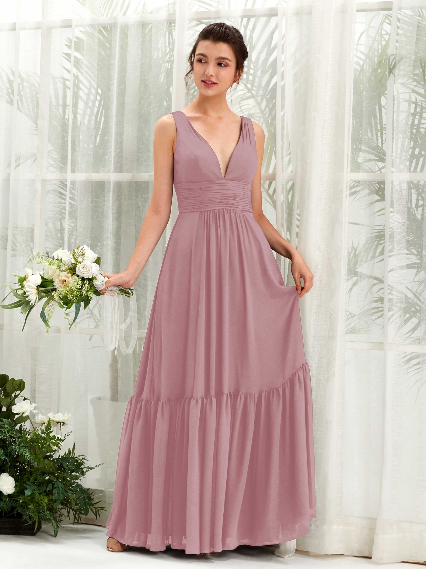 A-line Maternity Straps Sleeveless Chiffon Bridesmaid Dress - Vintage Mauve (80223701)#color_vintage-mauve