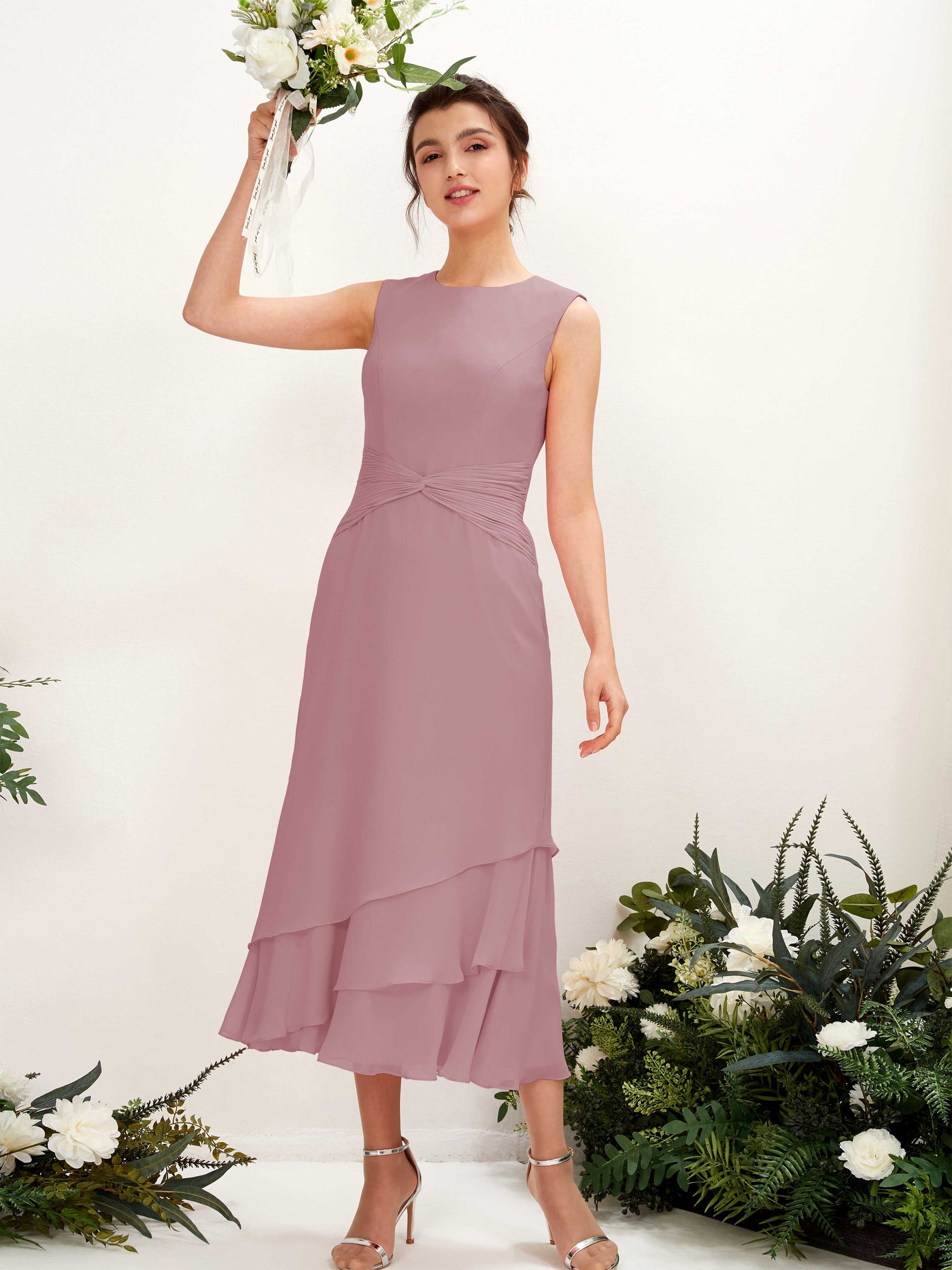 Mermaid/Trumpet Round Sleeveless Chiffon Bridesmaid Dress - Vintage Mauve (81221901)#color_vintage-mauve