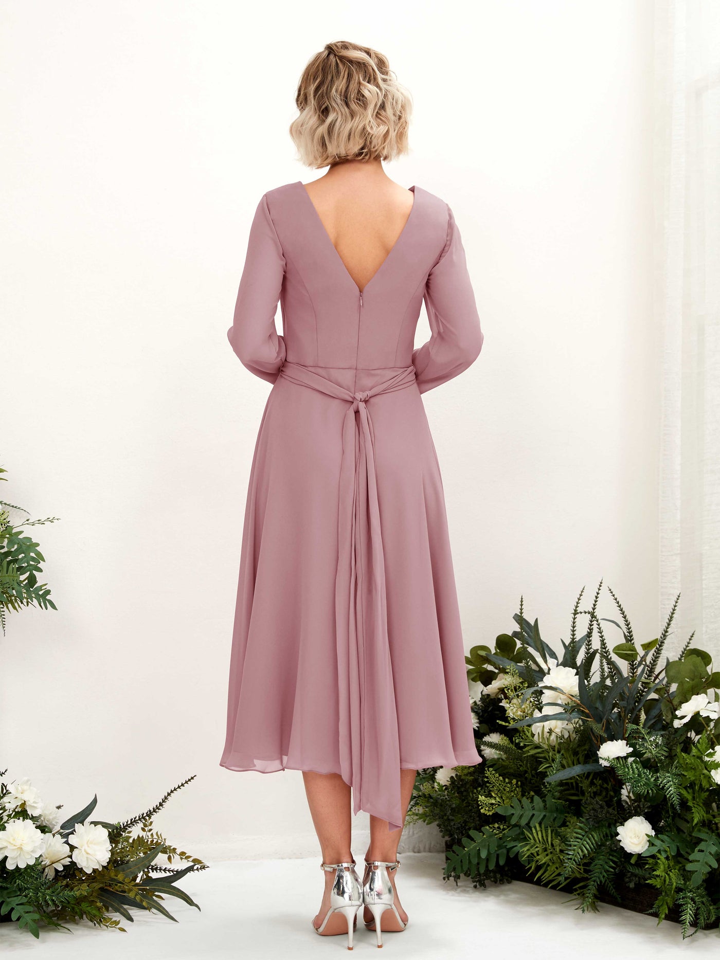 V-neck Long Sleeves Chiffon Bridesmaid Dress - Vintage Mauve (81223301)#color_vintage-mauve