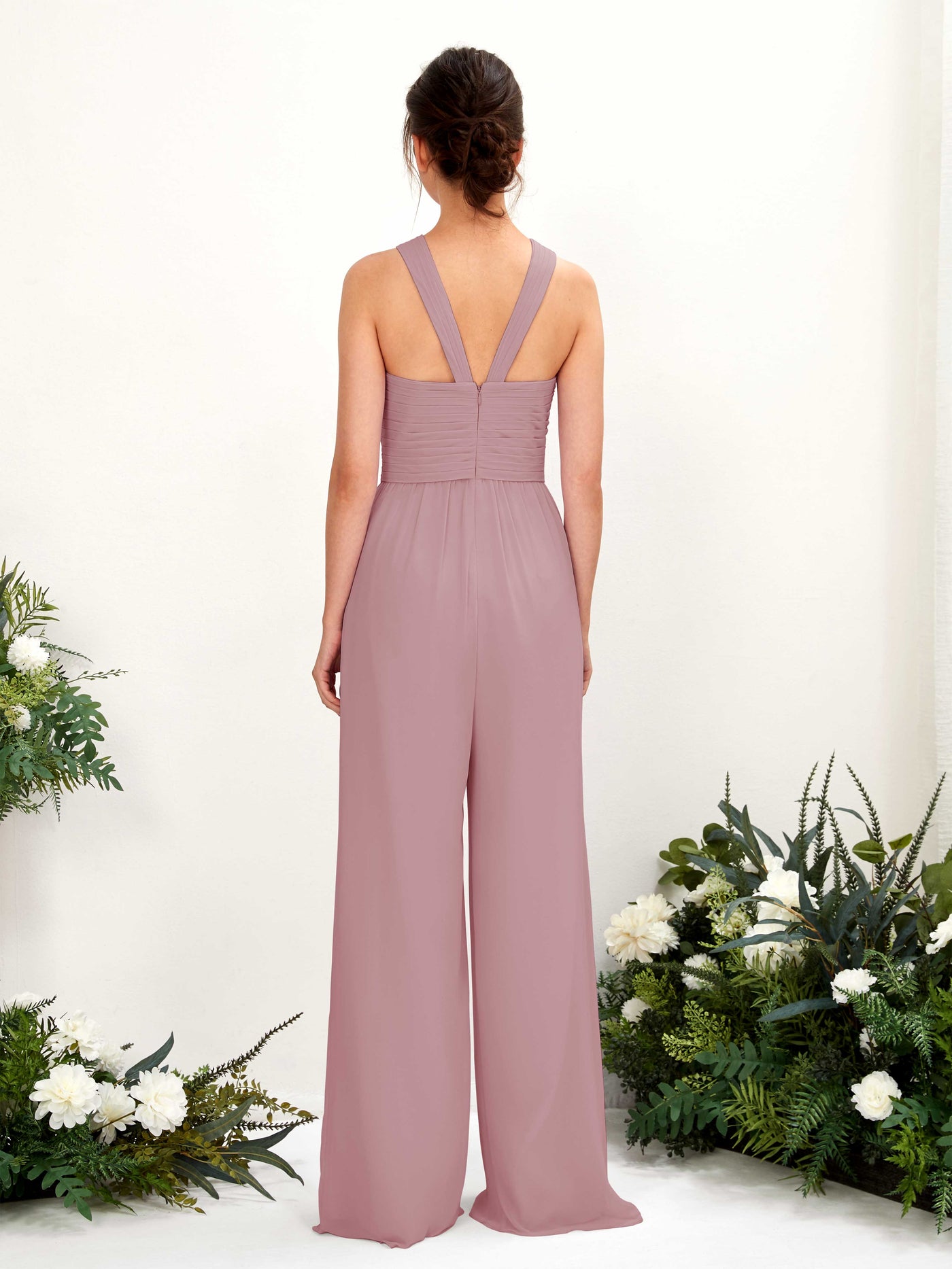 V-neck Sleeveless Chiffon Bridesmaid Dress Wide-Leg Jumpsuit - Vintage Mauve (81220701)#color_vintage-mauve