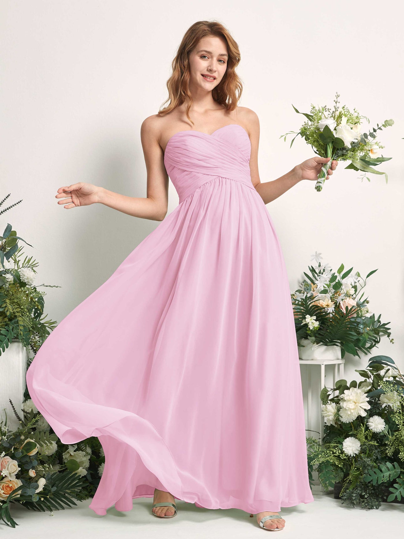 Bridesmaid Dress A-line Chiffon Sweetheart Full Length Sleeveless Wedding Party Dress - Candy Pink (81226939)#color_candy-pink