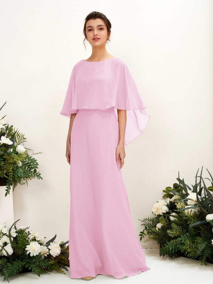 A-line Bateau Sleeveless Chiffon Bridesmaid Dress - Candy Pink (81222039)