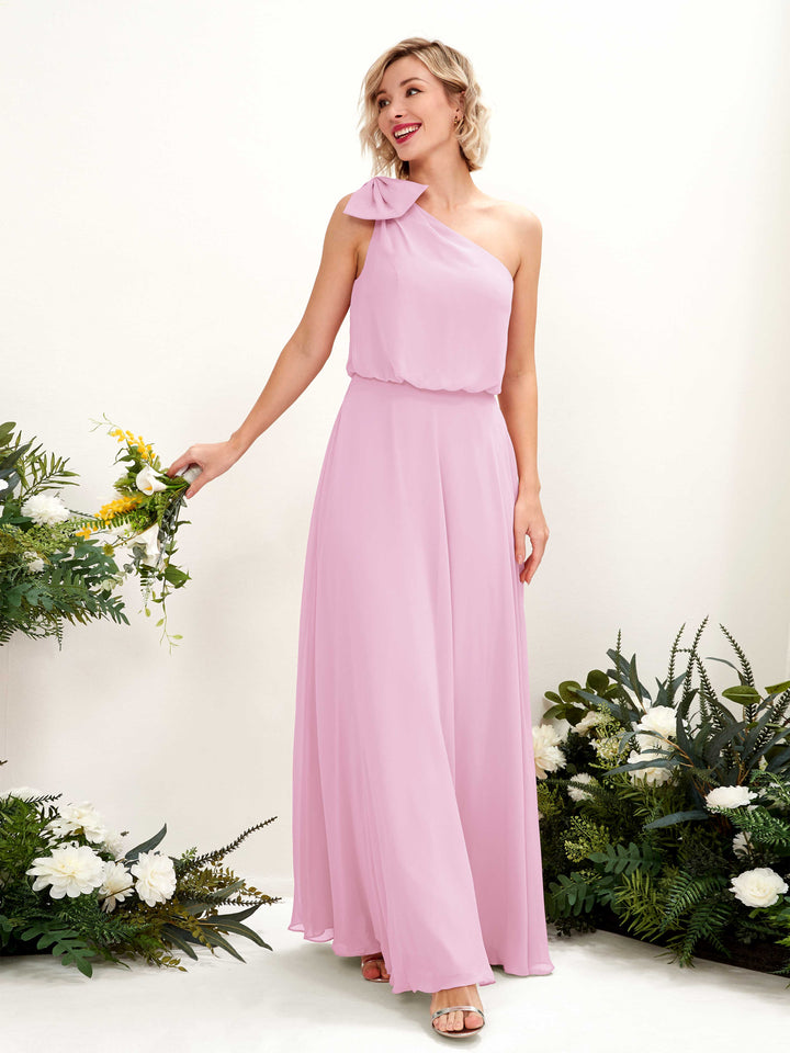 A-line One Shoulder Sleeveless Chiffon Bridesmaid Dress - Candy Pink (81225539)