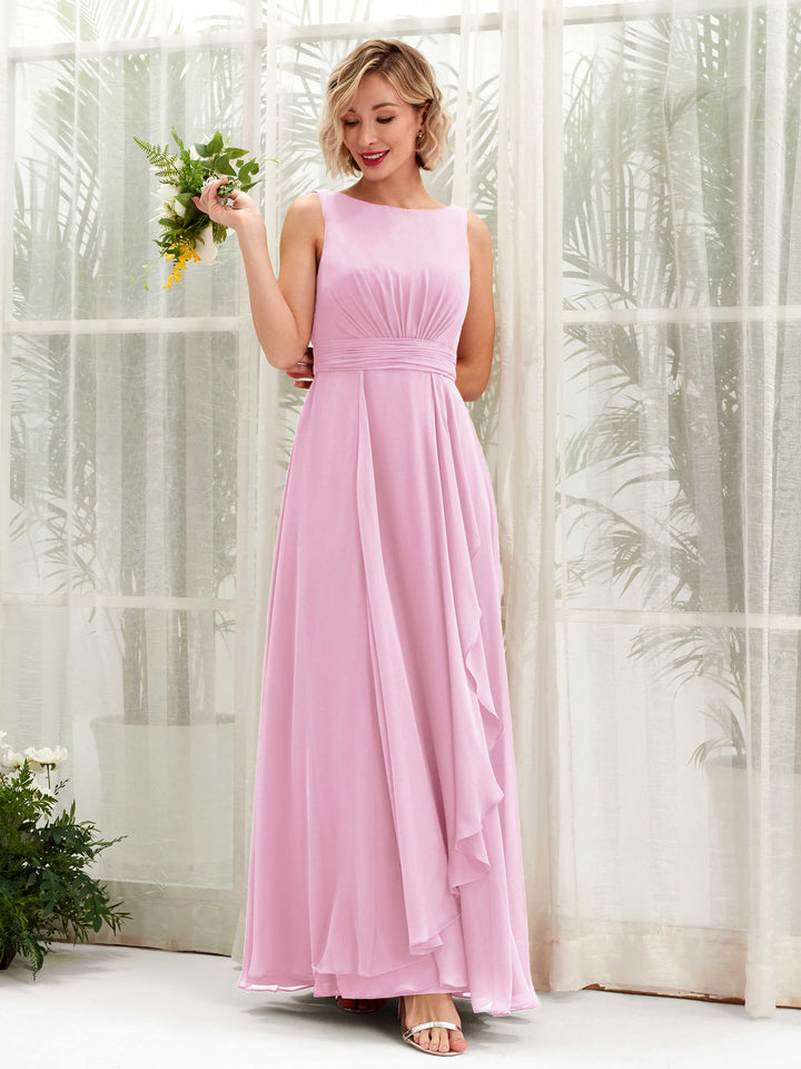 A-line Bateau Sleeveless Chiffon Bridesmaid Dress - Candy Pink (81225839)