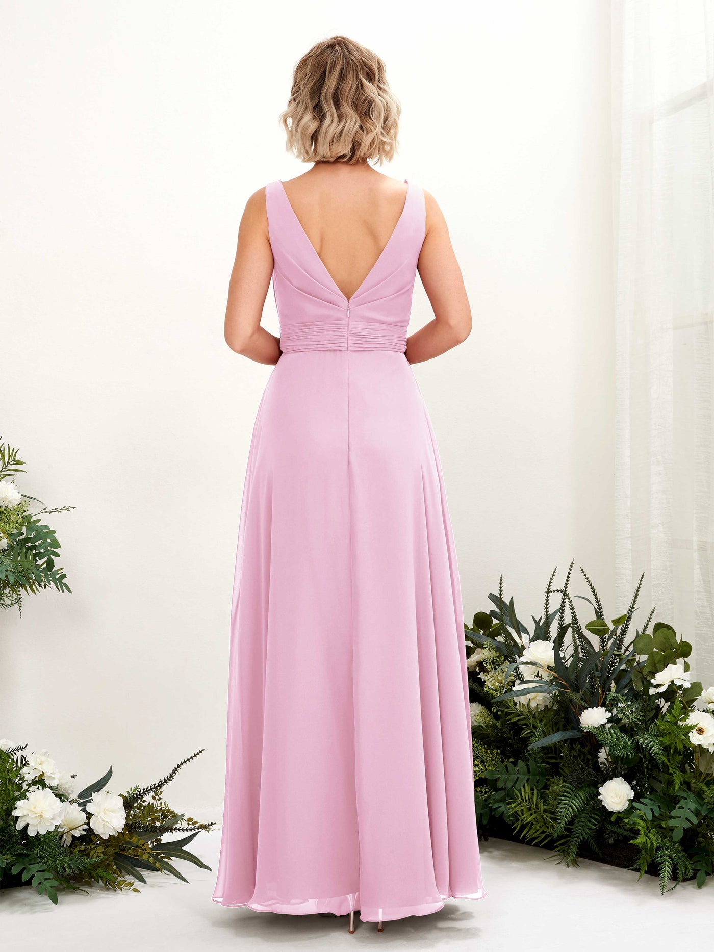 Carlyna Brianna A-Line Candy Pink Bridesmaid Dress Maxi Sleeveless Boat Neck Dress #color_candy-pink