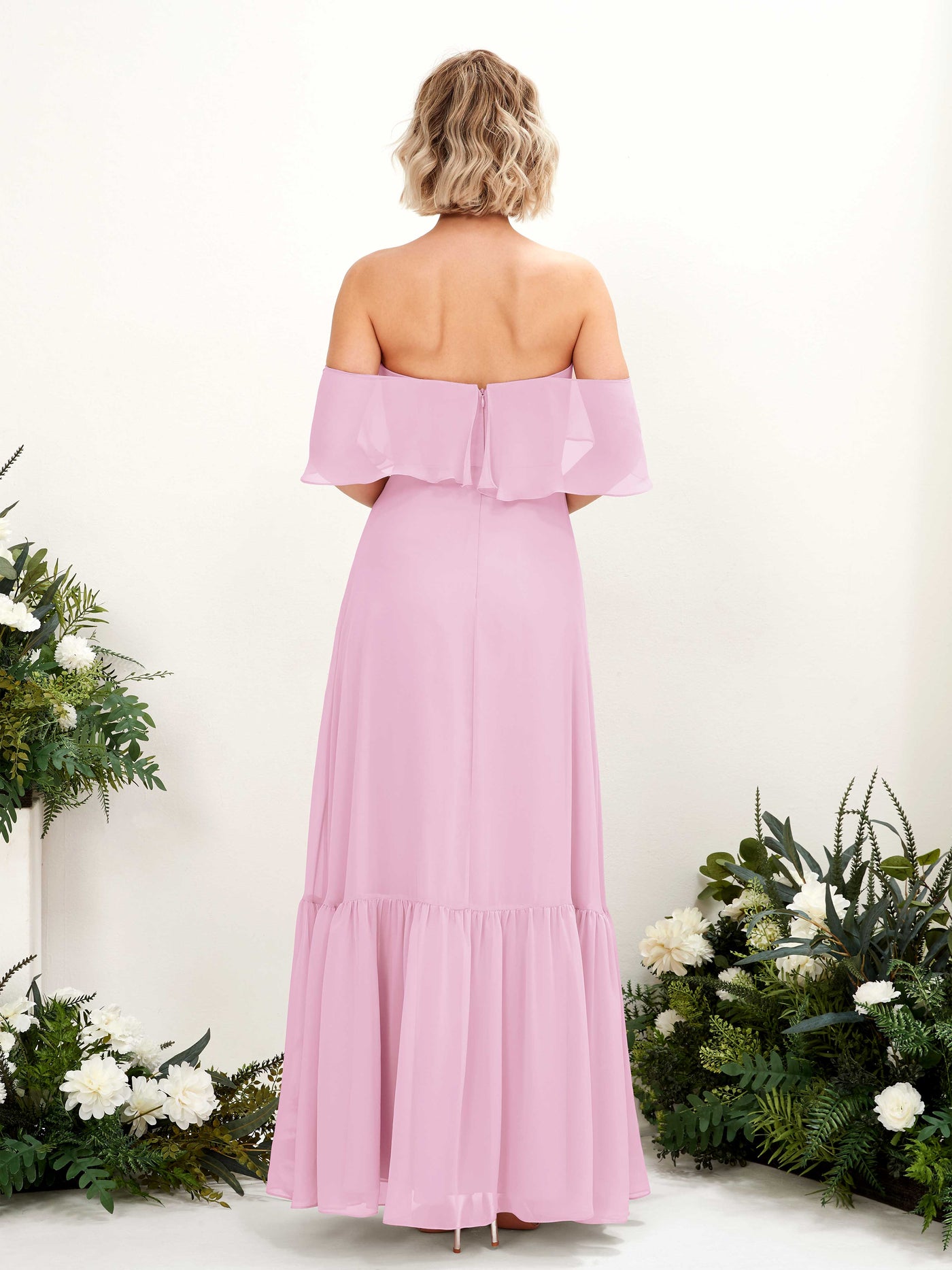 Carlyna Joie A-Line Candy Pink Bridesmaid Dress Maxi Sleeveless Off the Shoulder Dress #color_candy-pink