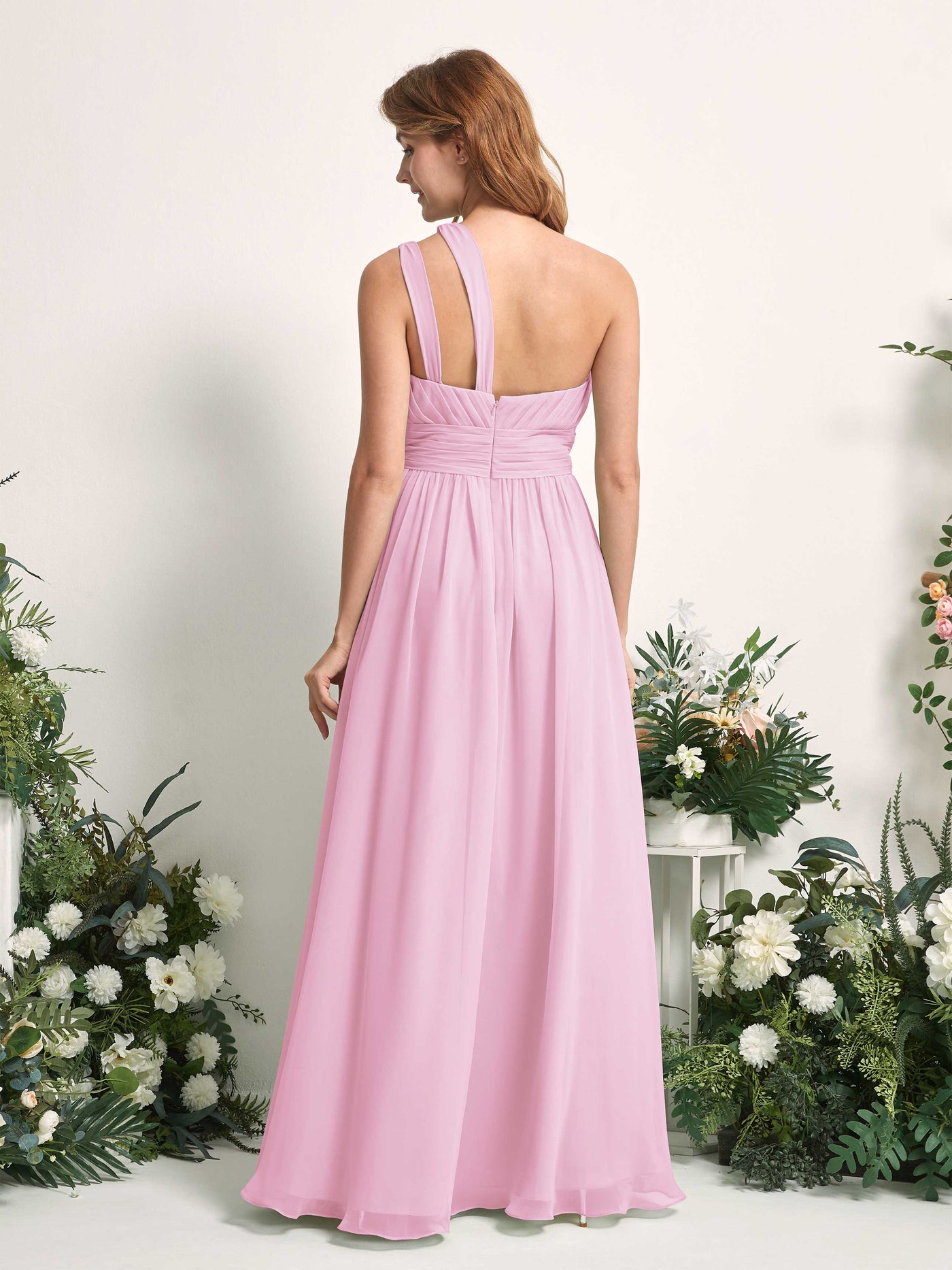 Carlyna Evelyn A-Line Candy Pink Bridesmaid Dress Maxi Sleeveless One Shoulder Dress #color_candy-pink