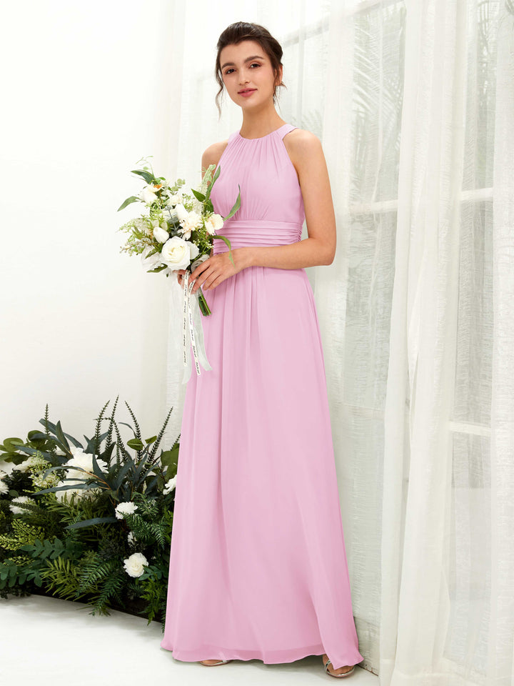 A-line Round Sleeveless Chiffon Bridesmaid Dress - Candy Pink (81221539)