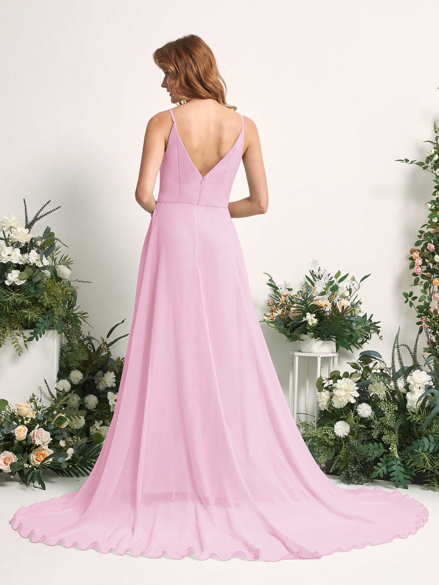 Bridesmaid Dress A-line Chiffon Spaghetti-straps Full Length Sleeveless Wedding Party Dress - Candy Pink (81227739)#color_candy-pink