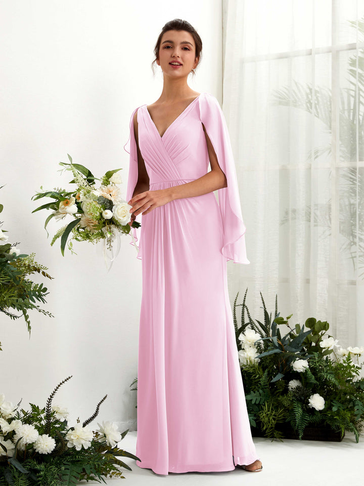 A-line V-neck Chiffon Bridesmaid Dress - Candy Pink (80220139)