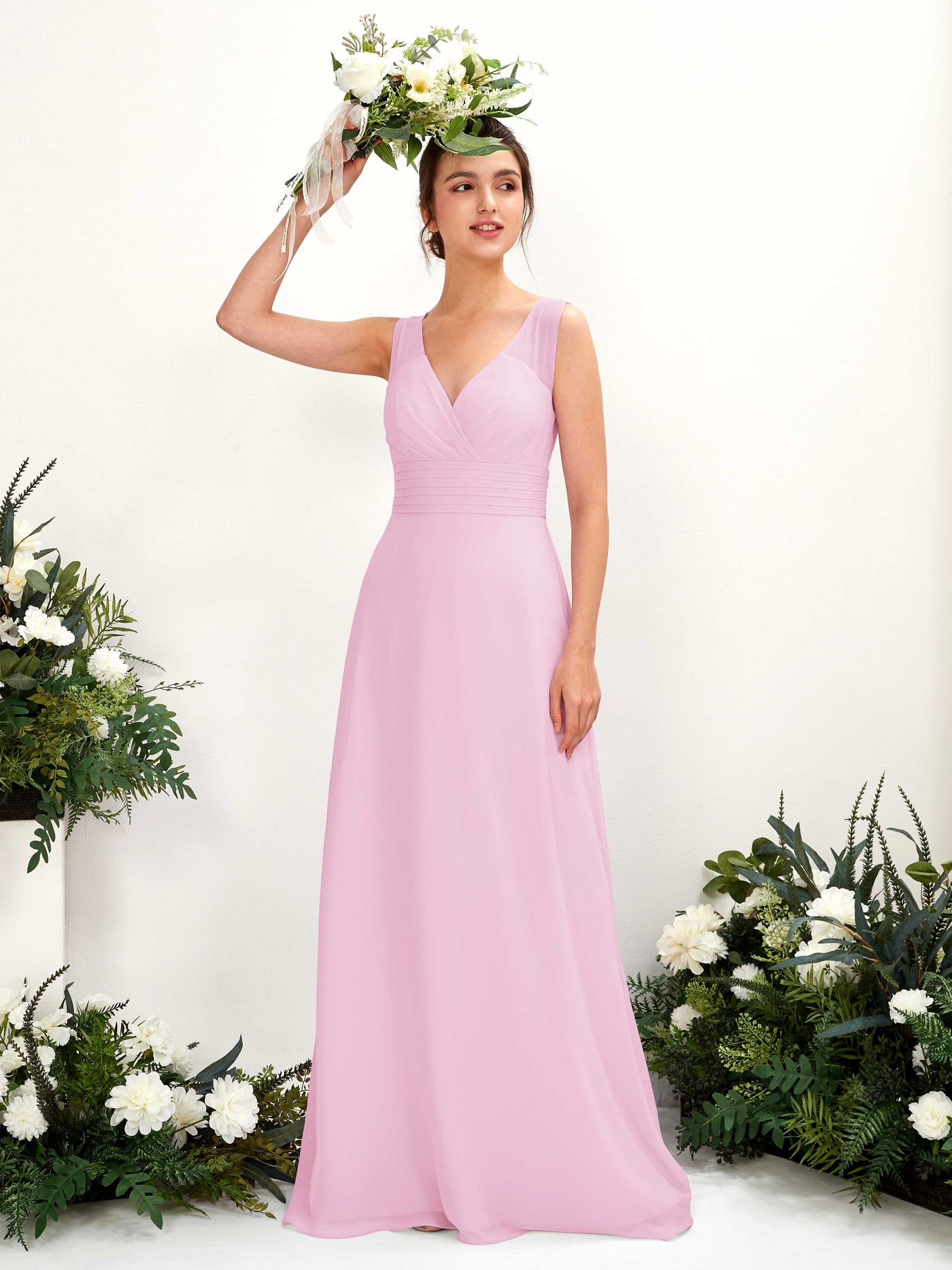 Carlyna Karen A-Line Candy Pink Bridesmaid Dress Maxi Sleeveless V-Neck Dress #color_candy-pink