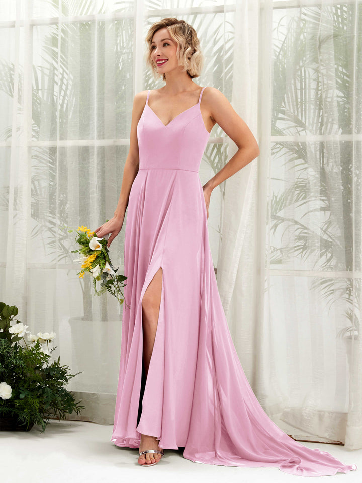 Ball Gown V-neck Sleeveless Bridesmaid Dress - Candy Pink (81224139)