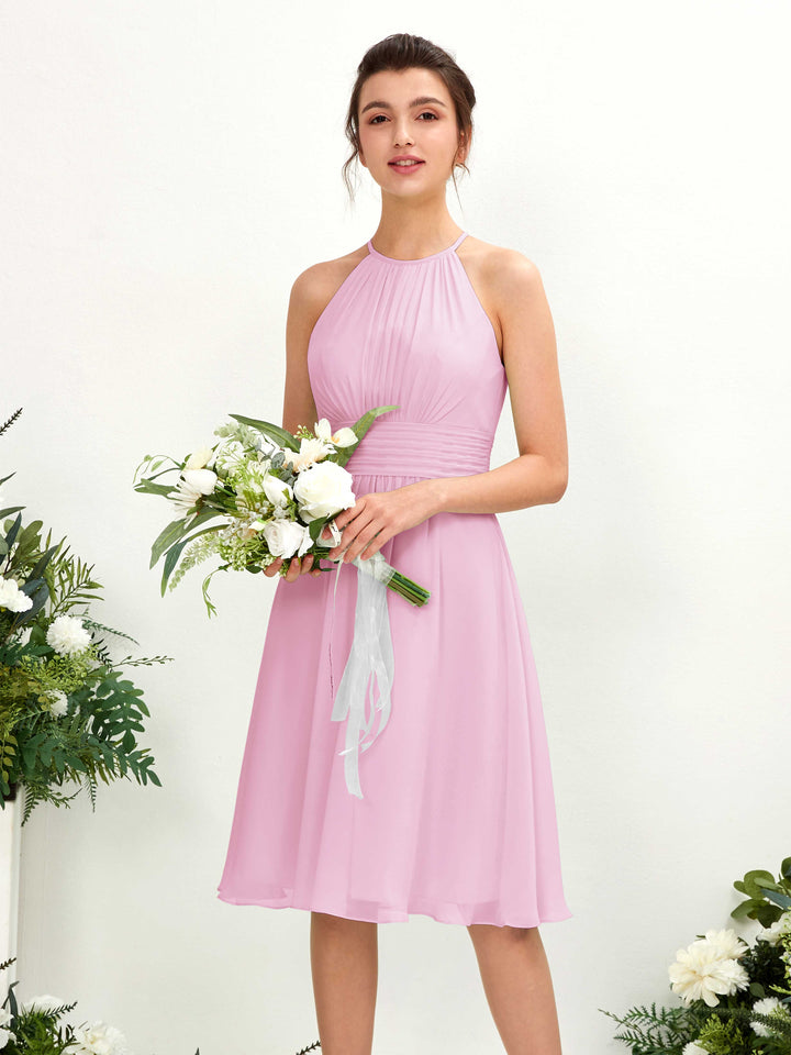 Halter Sleeveless Chiffon Bridesmaid Dress - Candy Pink (81220139)