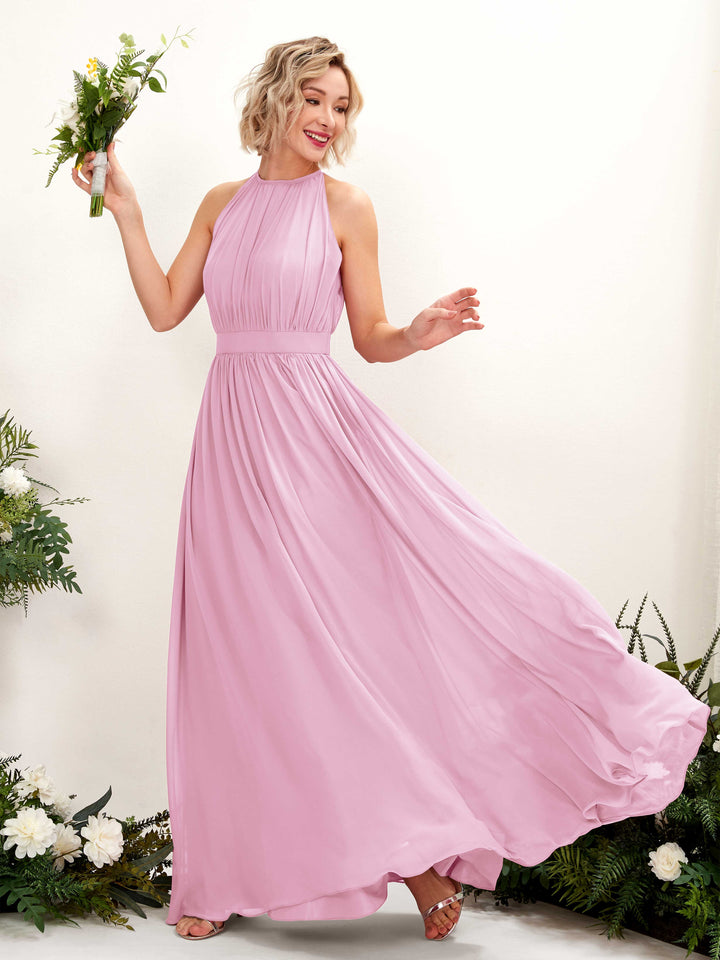 Halter Sleeveless Chiffon Bridesmaid Dress - Candy Pink (81223139)