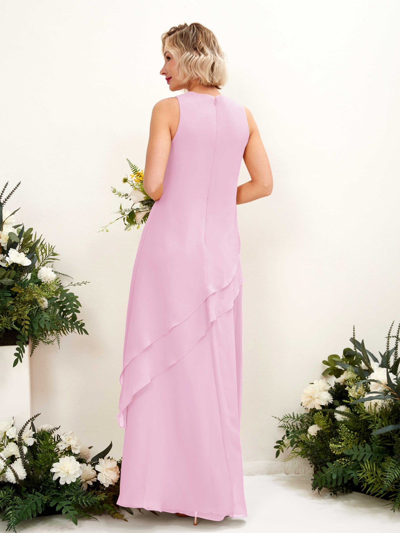 Round Sleeveless Chiffon Bridesmaid Dress - Candy Pink (81222339)#color_candy-pink