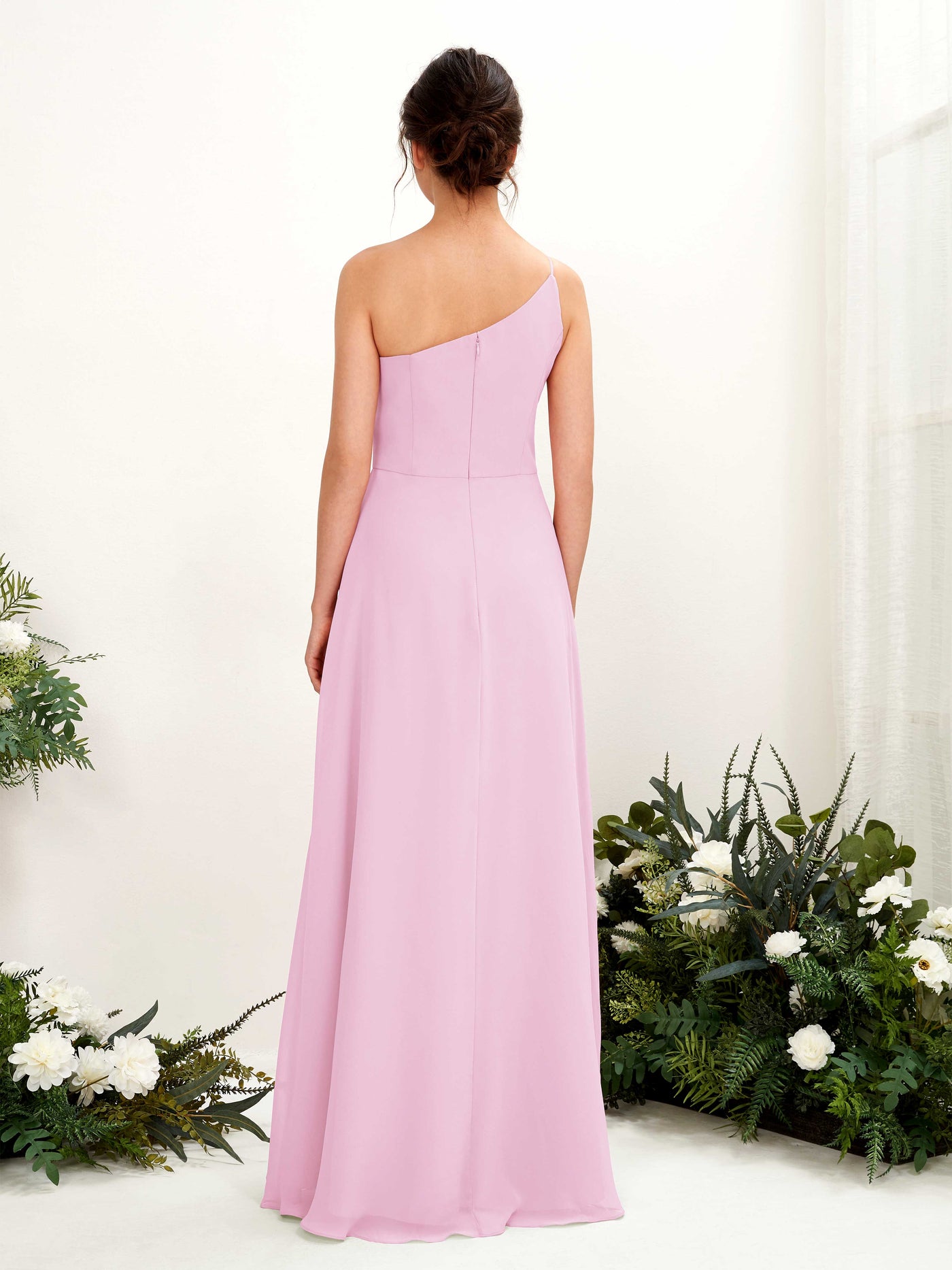 Carlyna Crystal A-Line Candy Pink Bridesmaid Dress Maxi Sleeveless One Shoulder Dress #color_candy-pink