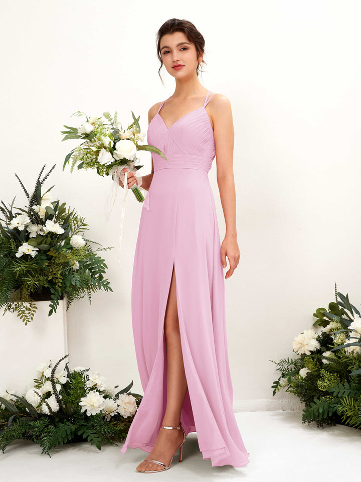 Carlyna Joa A-Line Candy Pink Bridesmaid Dress Maxi Sleeveless V-Neck Dress 