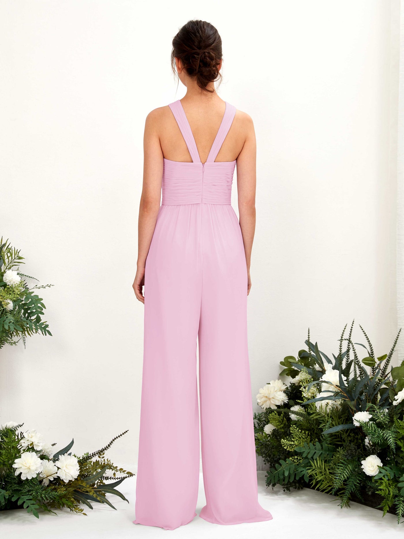 Carlyna Hilona Jumpsuit Candy Pink Bridesmaid Dress Maxi Sleeveless V-Neck Dress #color_candy-pink