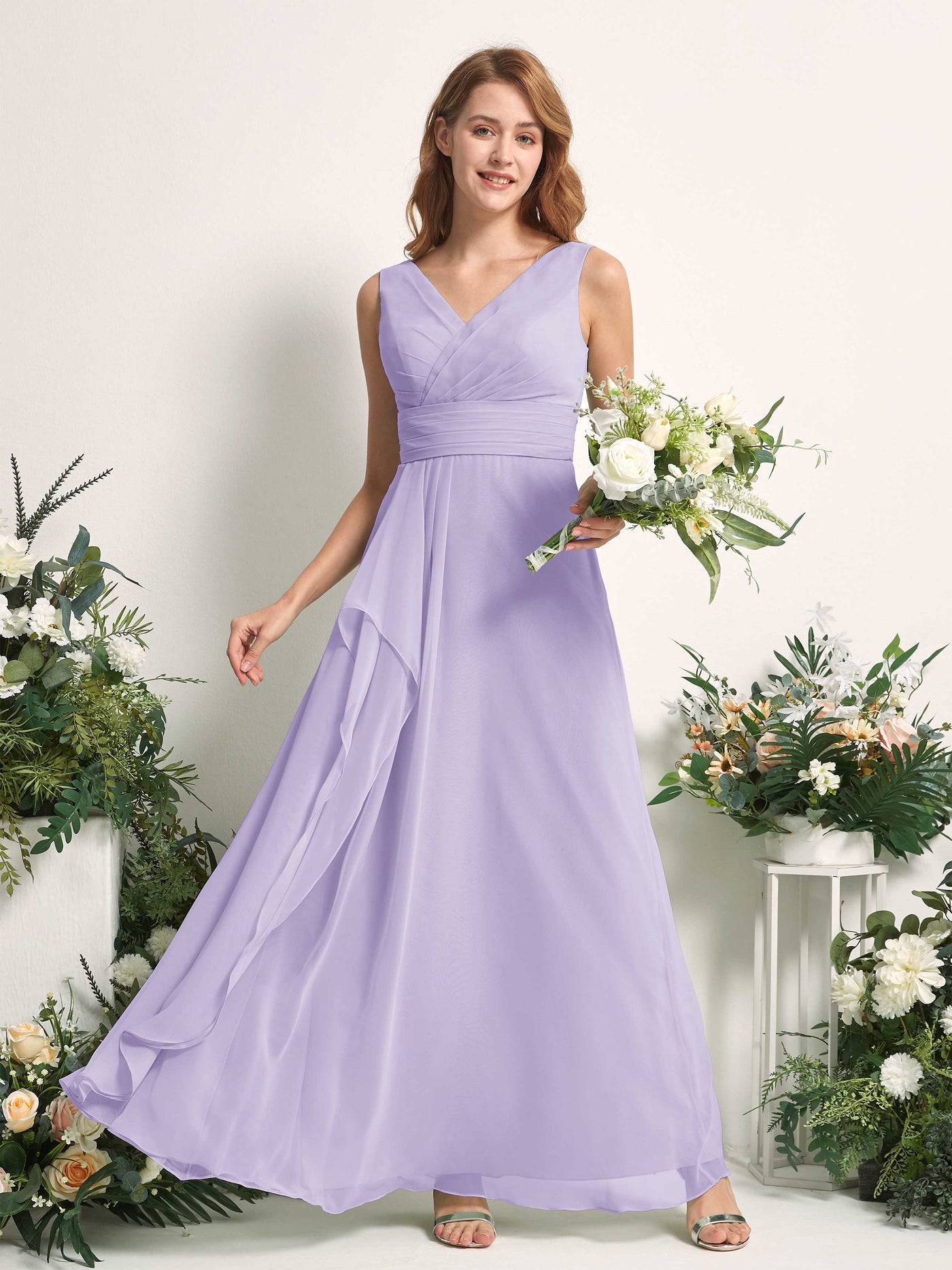 Carlyna Mollie A-Line Lilac Bridesmaid Dress Maxi Sleeveless V-Neck Dress #color_lilac